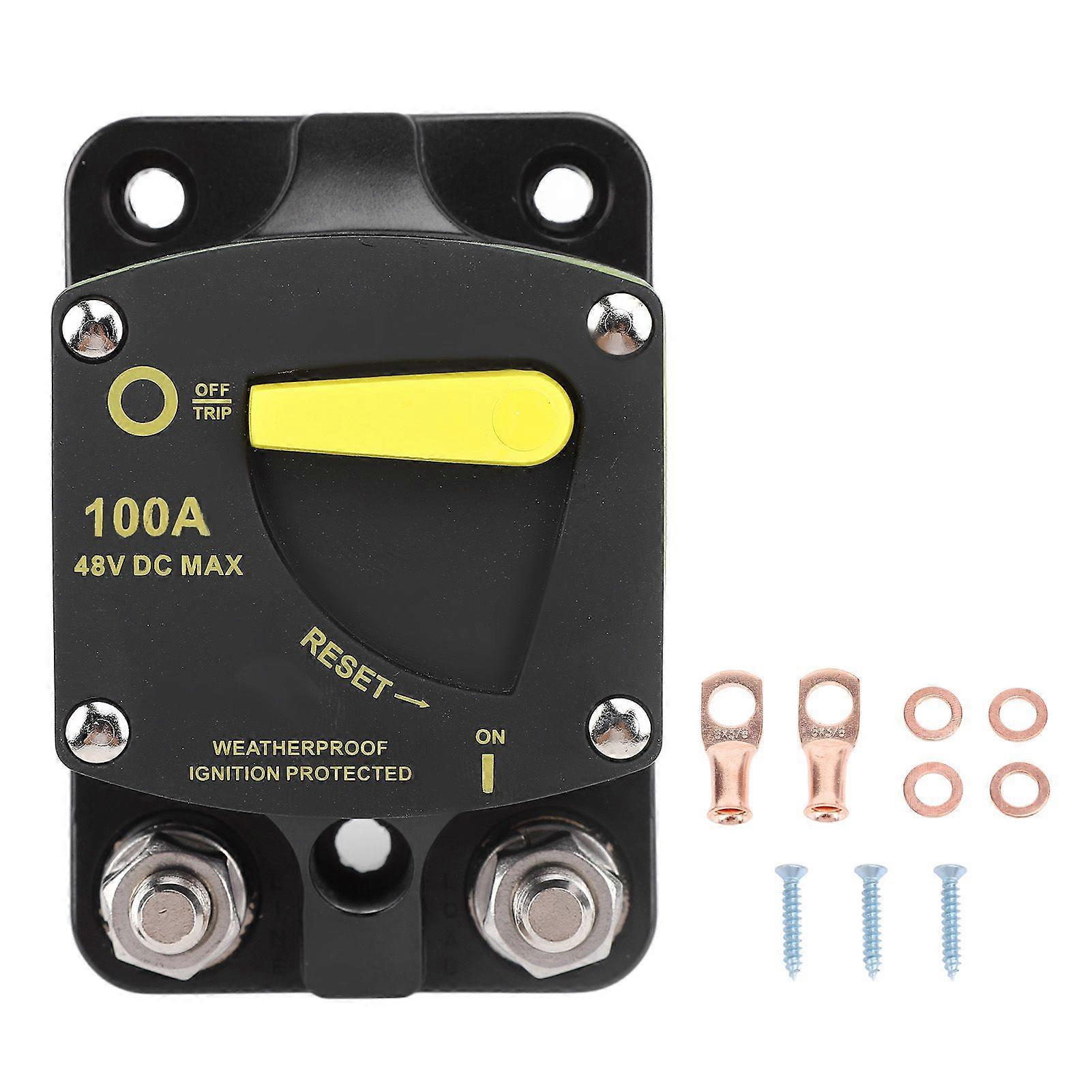 Automatic Circuit Breaker 12V to 48V DC Manual Reset Automatic Circuit Breaker for RV Marine Boats Trolling Motors Stereo Batteries Solar Systems 100A