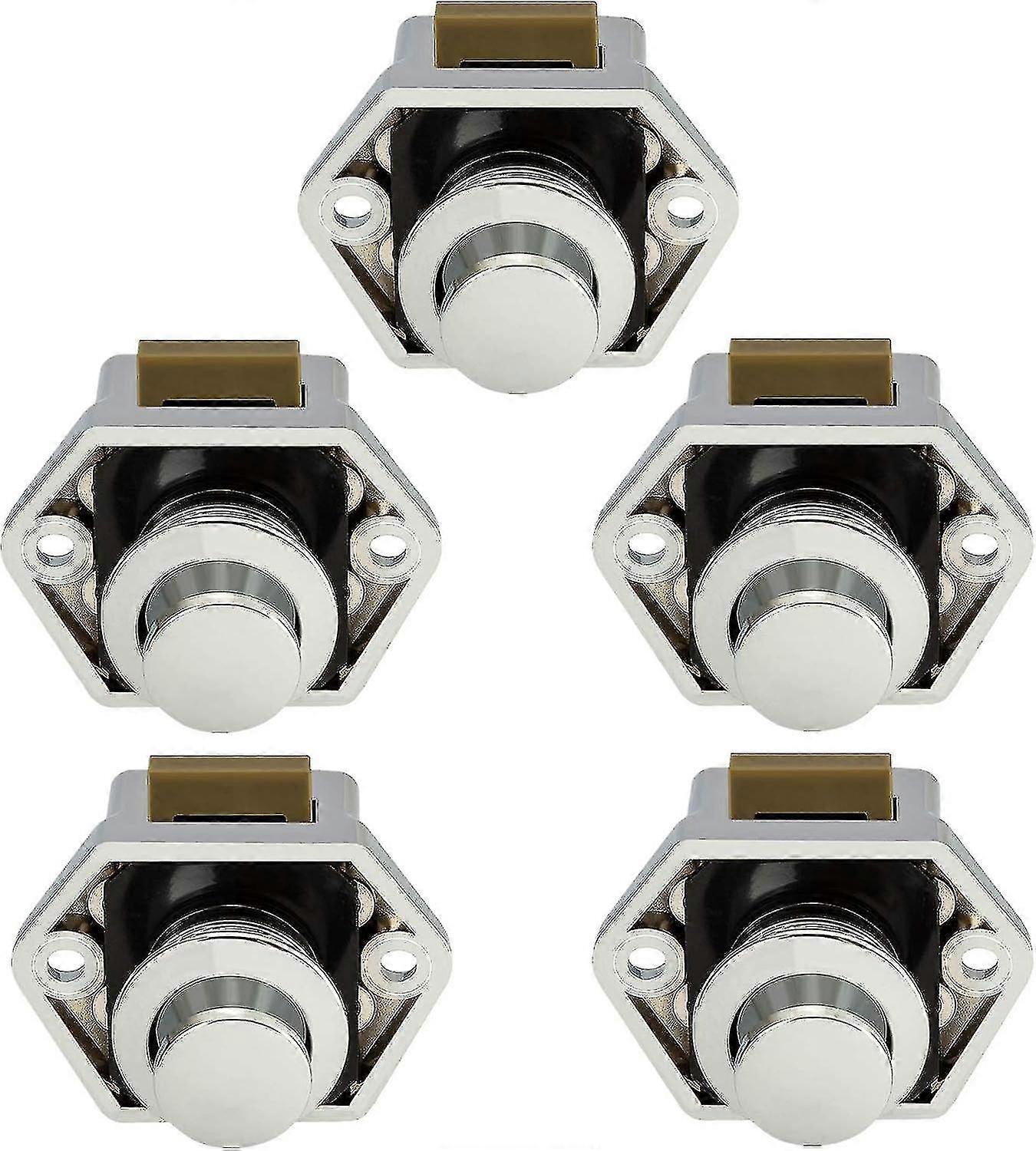 Push Button Keyless Latch for Cabinet, Cupboard & RV Door - 5 Piece Chrome Lock Clasp