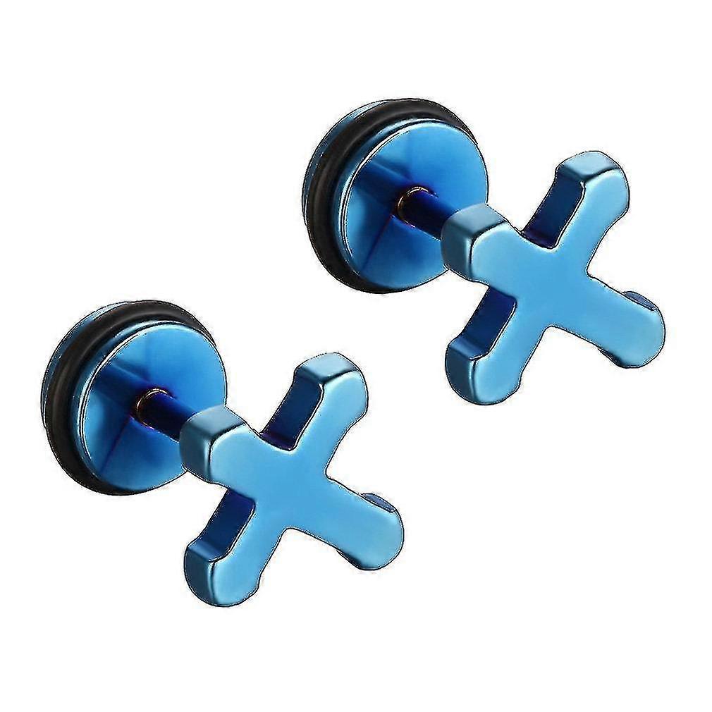 Earrings Blue Stainless Steel Cross Screwback Stud