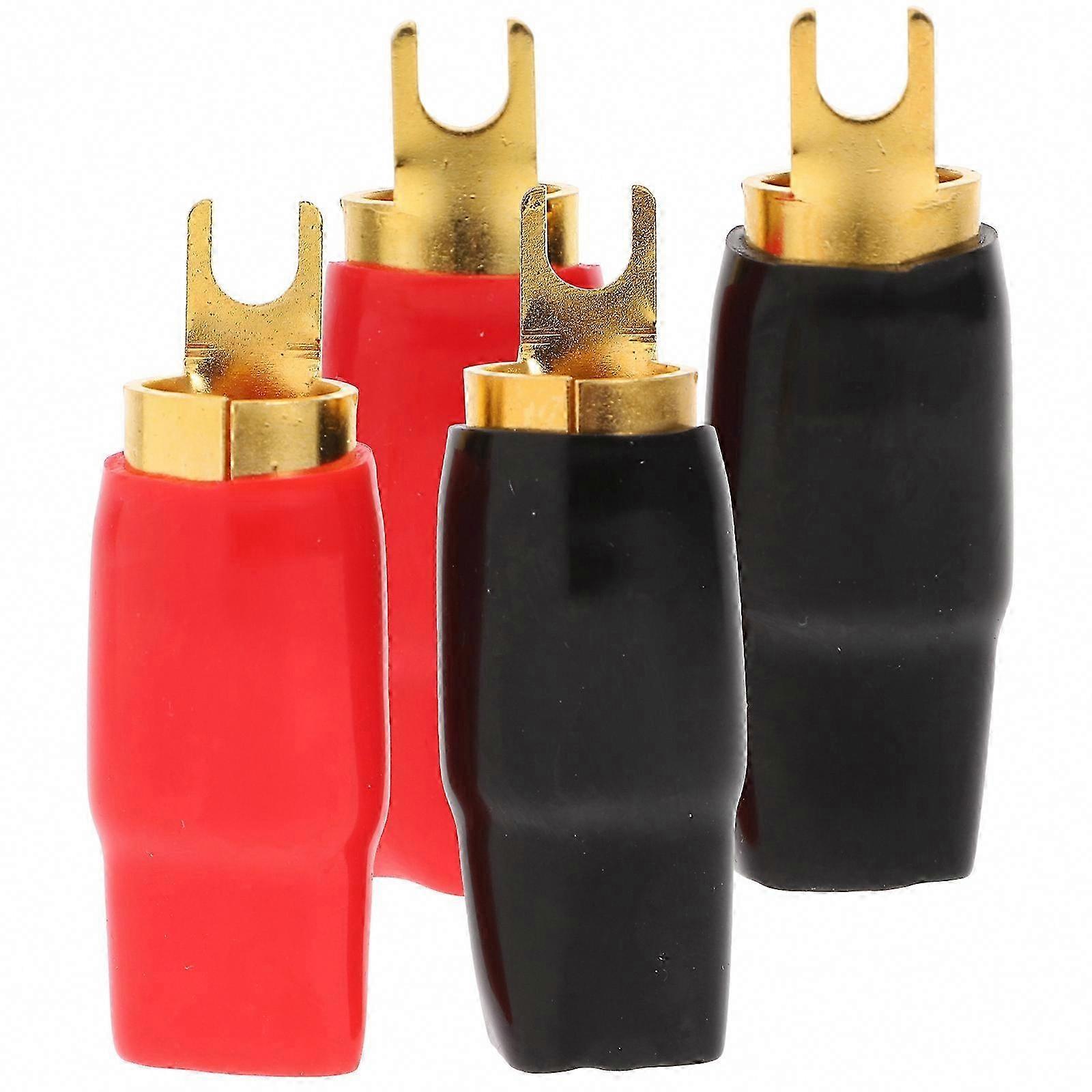 2 Pairs 0 Gauge Gold Plated Spade Terminal Crimp Connectors for Speaker Wire Cable - 0GA Red and Blue