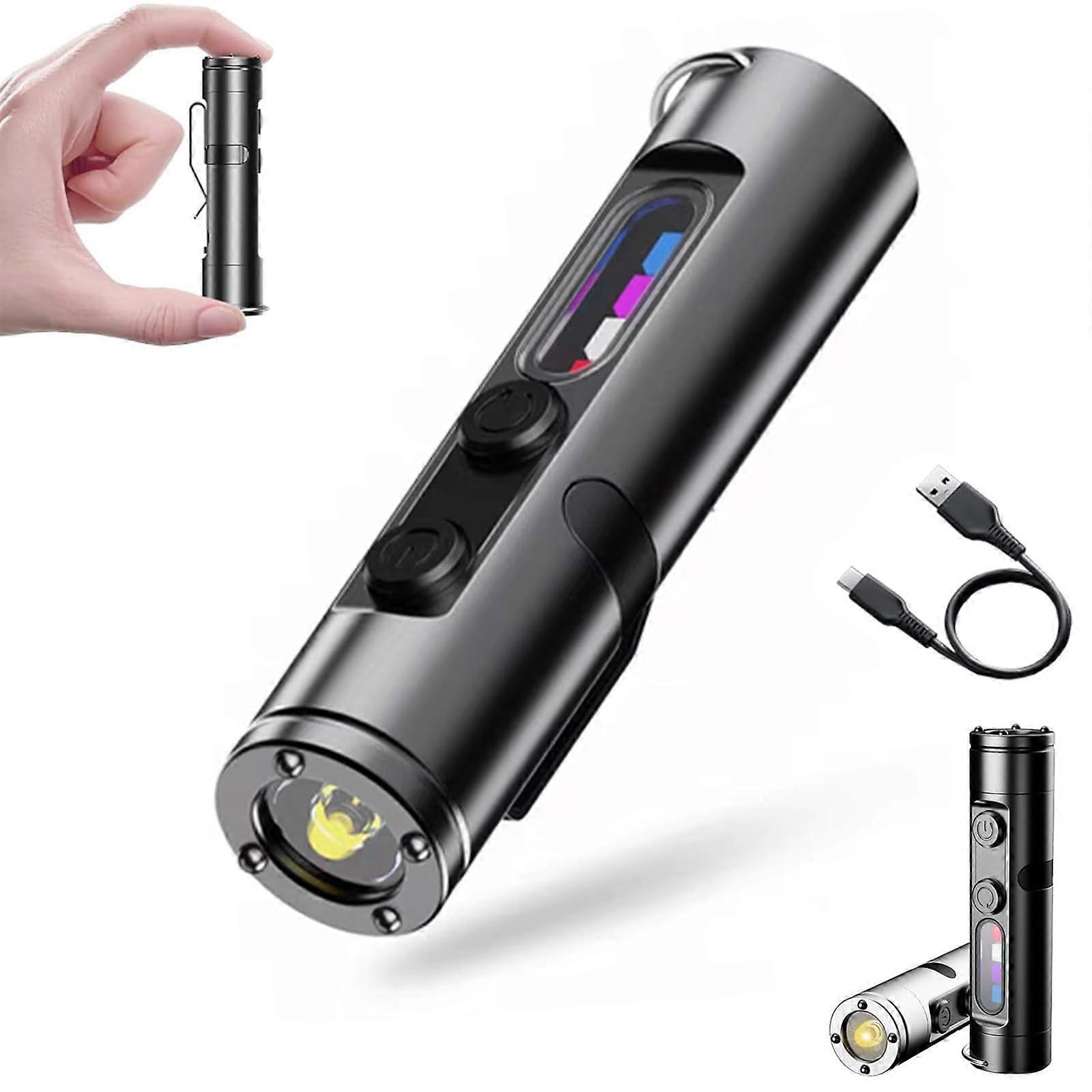 Mini Rechargeable LED Magnetic Tactical Flashlight, Hat Clip, Waterproof, 3 Brightness Levels, Black