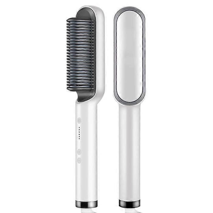 Ionic Straightening Brush - Professional Ceramic Heating Brush - Fast Heating - Dual Use Straight and Curly White