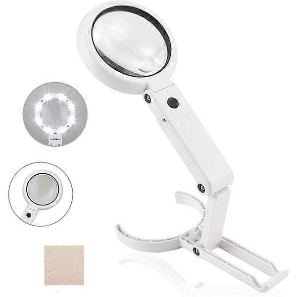 5X 11X Standing Handheld Illuminated Magnifying Glass with 8 LED Lights,