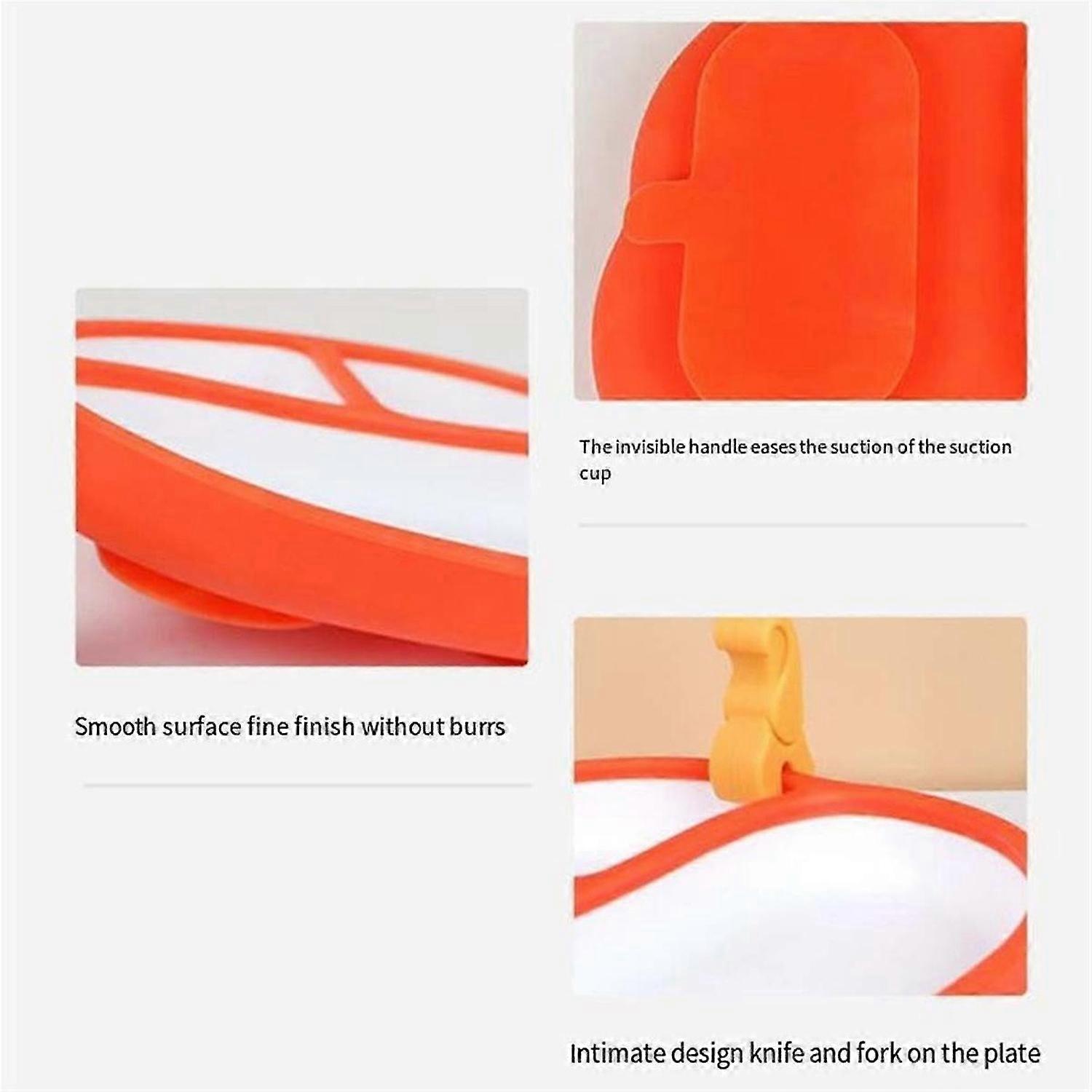 Children'S Grid Dinner Plate, Suction Cup Tableware, Orange