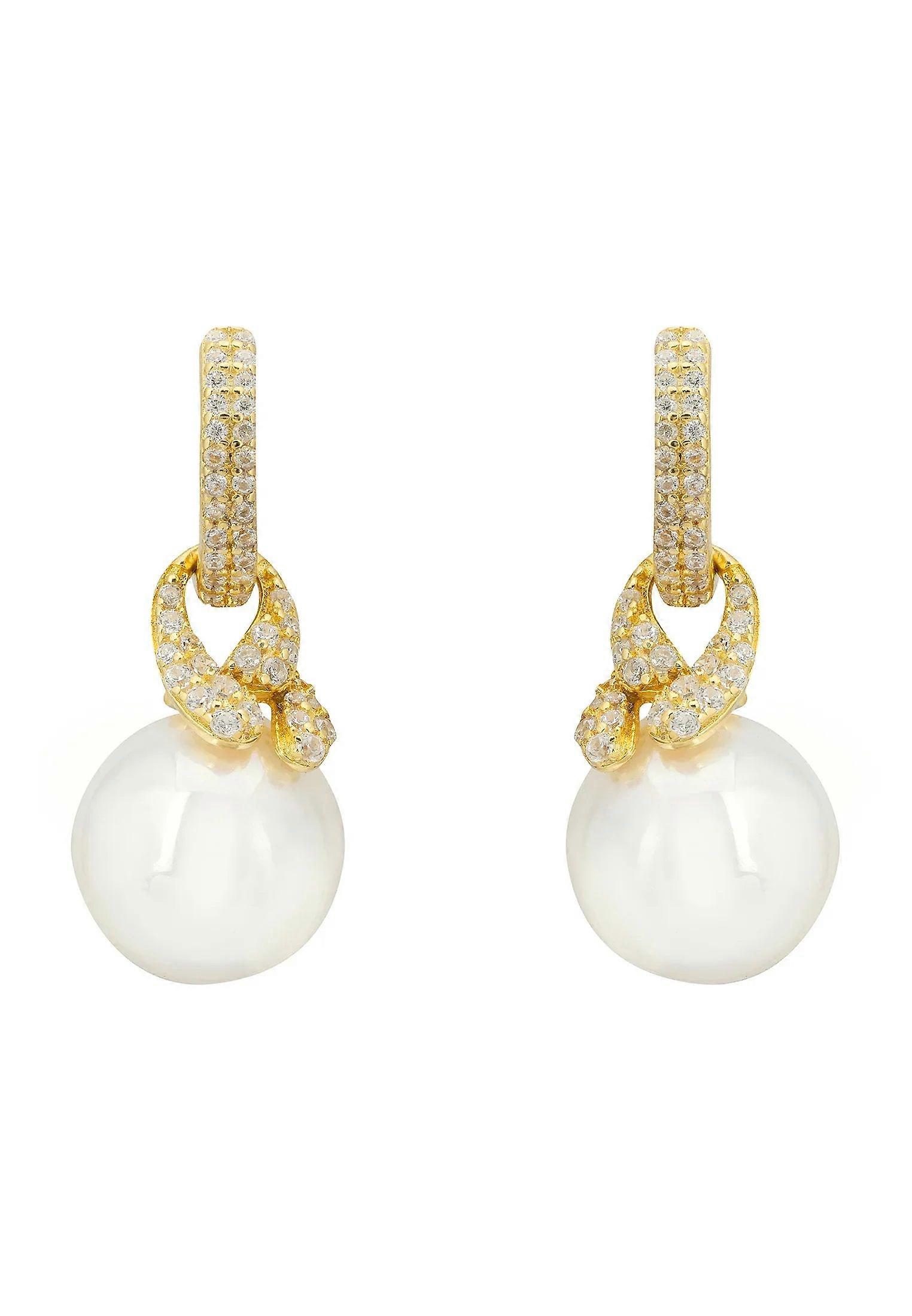 Latelita Women's 18k Gold Plated Drop Pearl Earrings with Cubic Zirconia and Knot Design - Size: Unknown