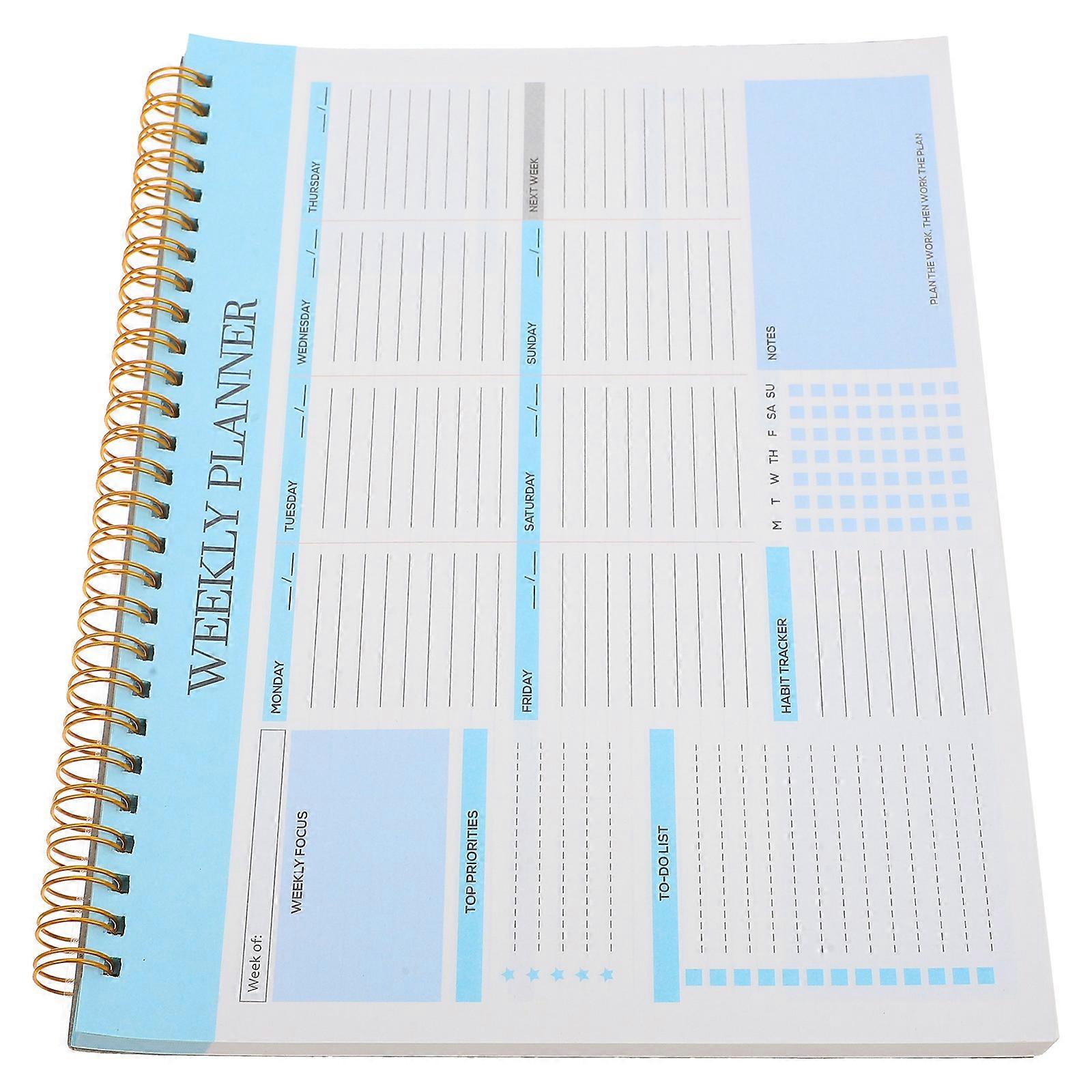 Blue Weekly Notepad Planner for Work Scheduling 3Pcs Spiral Binding