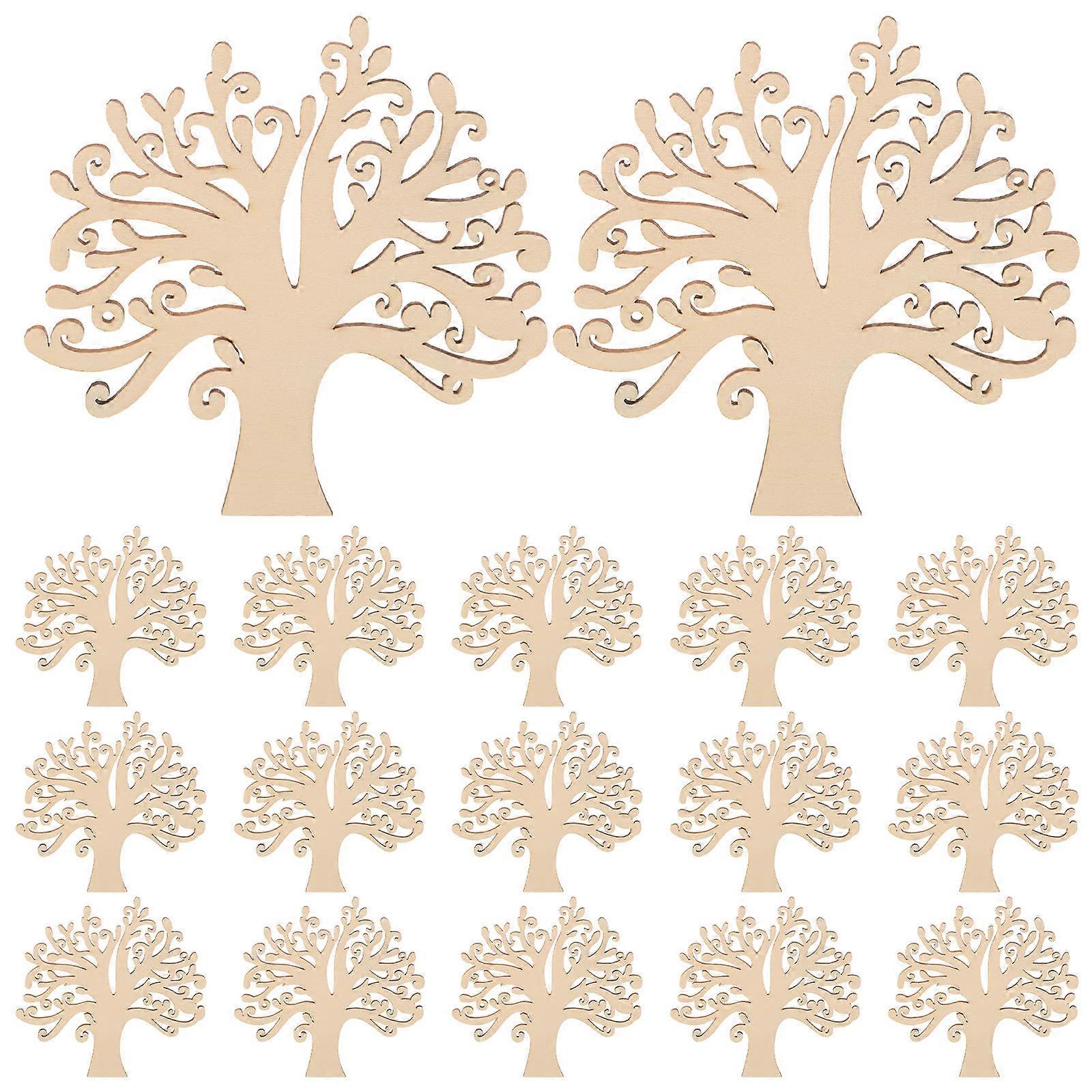 Tree Wooden Cut Outs DIY Wood Trees Ornaments with 60Pcs for Home Use
