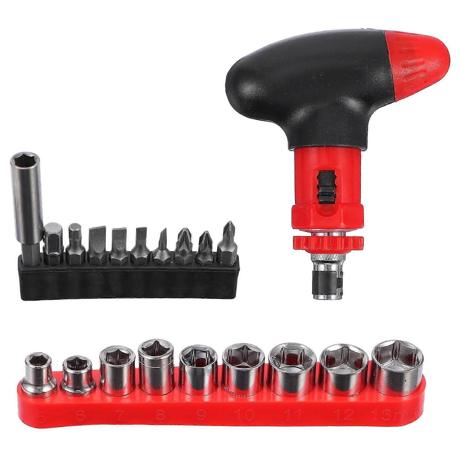 1 Set T-Handle Ratchet Wrench and Screwdriver Set Universal Repair Tools Set