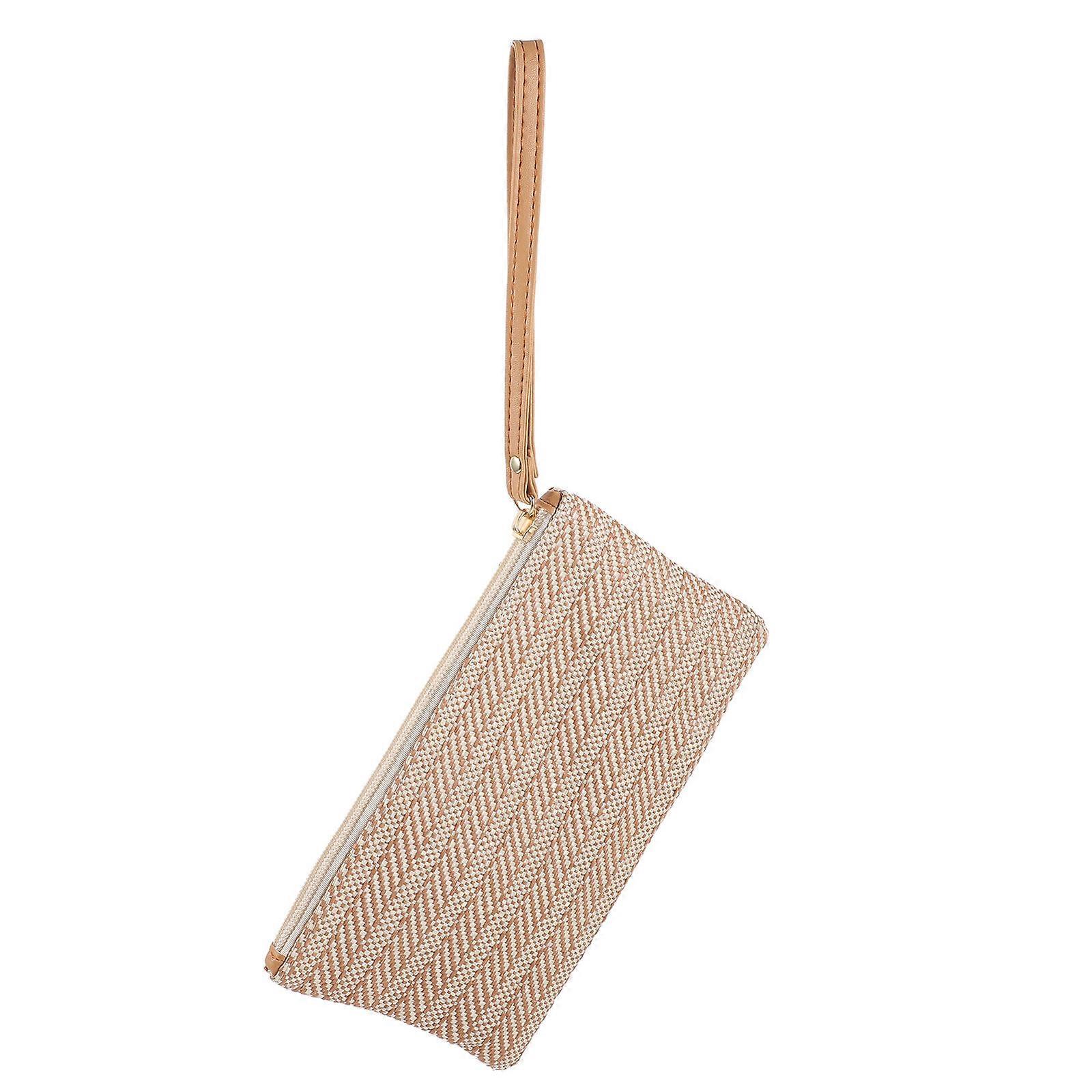 Wristlet for Women Straw Clutch Wallet with Zipper Closure 2Pcs Set