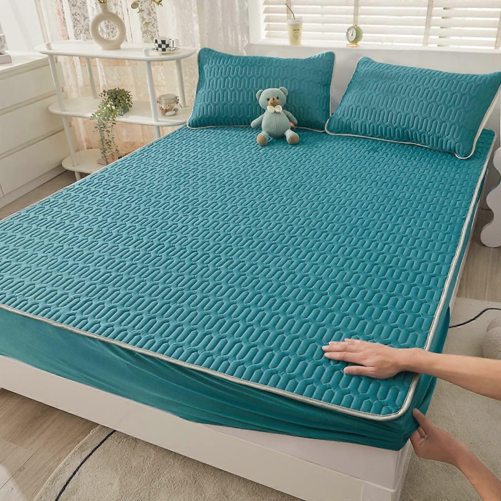 Single Bed Sheets Deep Pocket Navy Blue 180x200cm 3Piece Cartoon Printed AntiSlip Mattress Protector Pillowcase Latex