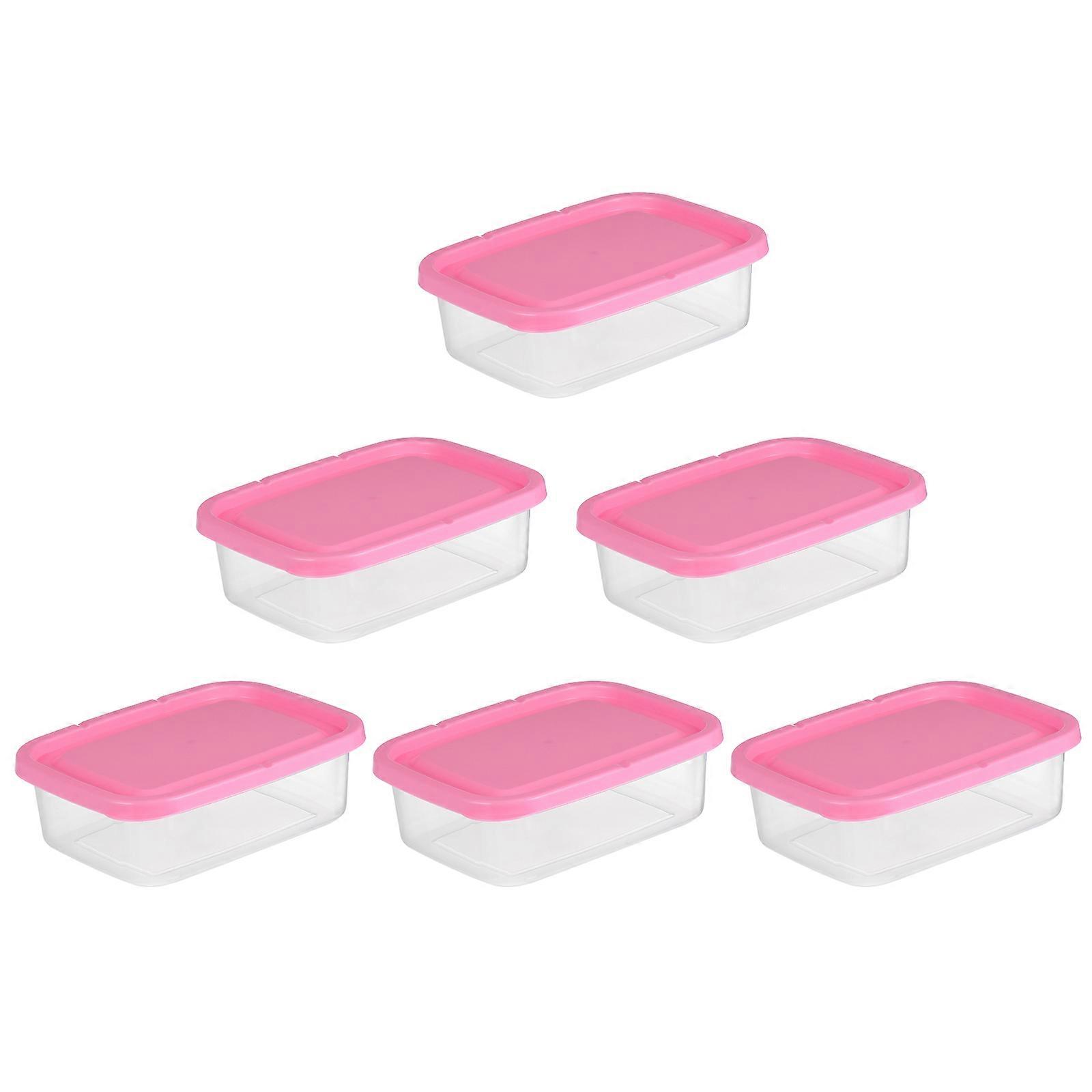 Fridge Containers For Organizing Food Storage Boxes Daily Use Damp-Proof Mildew-Proof 650ML Pink Simple Design 6Pcs