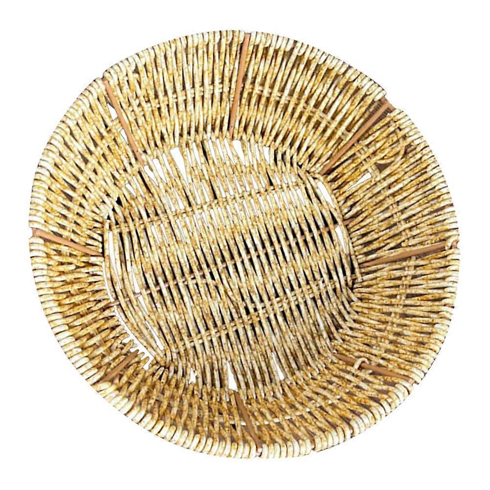 Plastic Woven Storage Basket Khaki Rattan Style For Home Organization Round Shape 20.00X20.0gota0X6.00CM Snack Display 1Pack