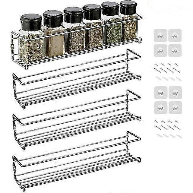 Silver 4-piece wall mounted spice rack, storage rack, used for storing spice cans 2025