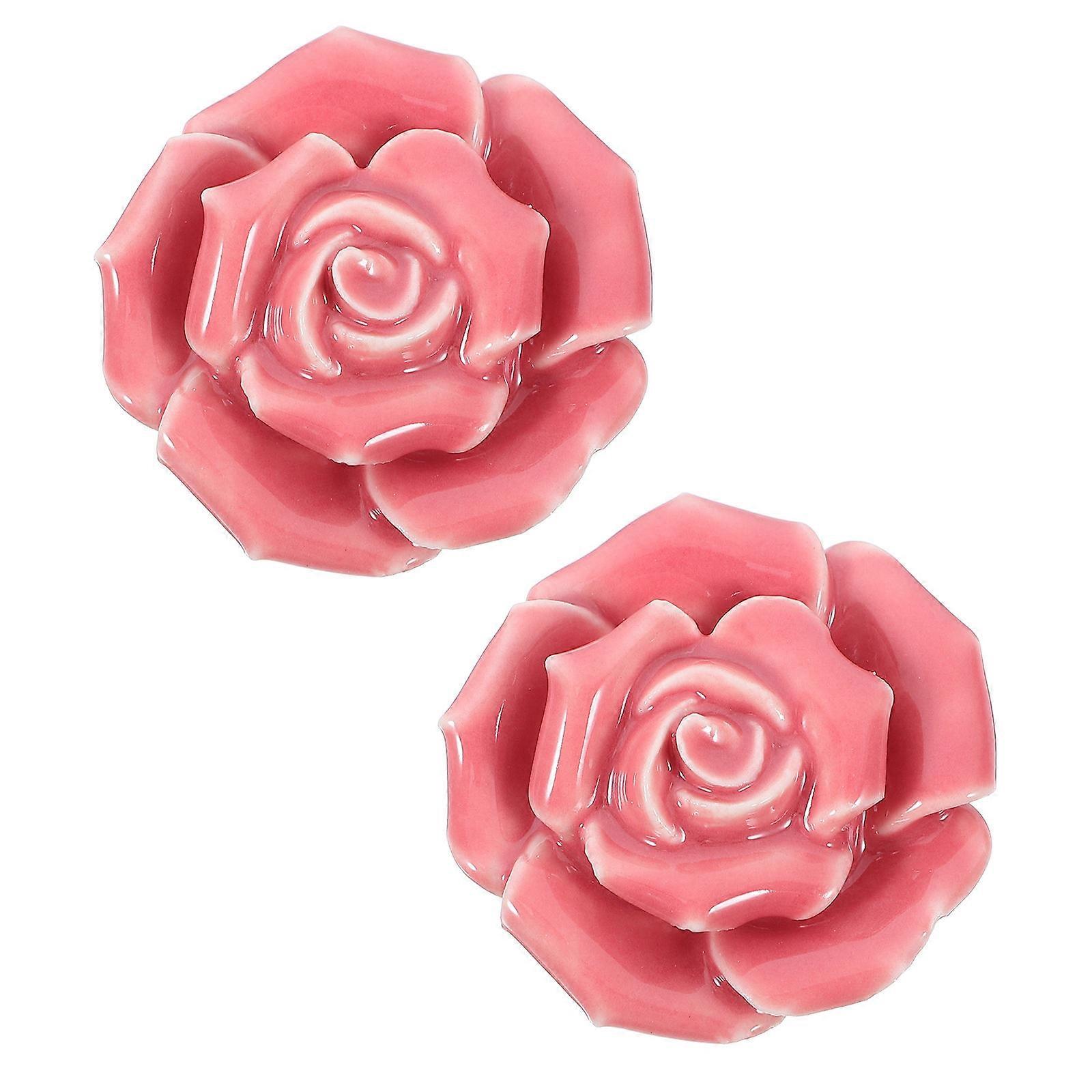 Delicate Rose Shaped Ceramic Drawer Pull Handle Perfect For Wardrobe Cabinet 10 Pcs