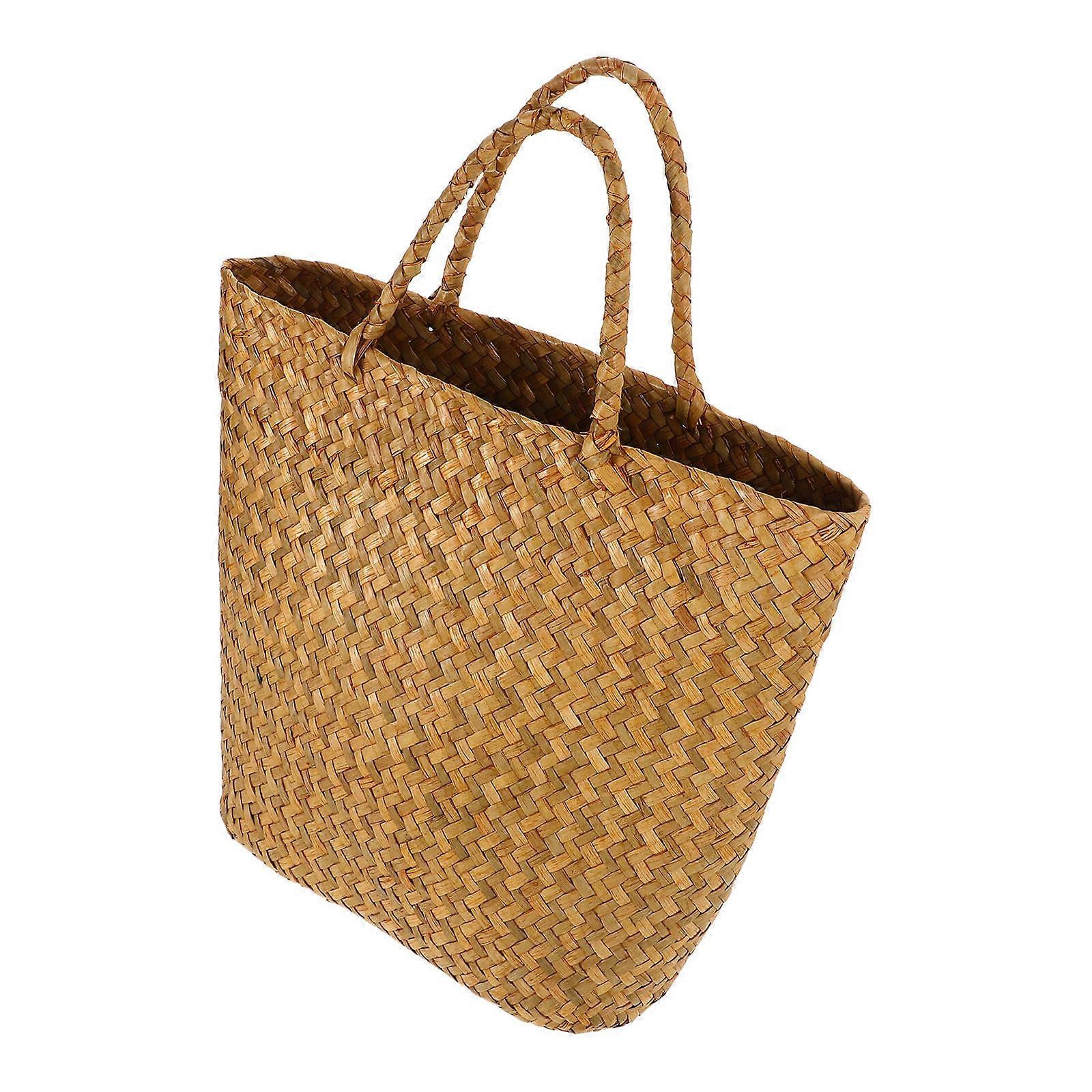 3Pcs Woven Handbag Rustic Handwoven Tote Bag For Casual Use Featuring Rectangular Shape And Light Brown Color Ideal For Women