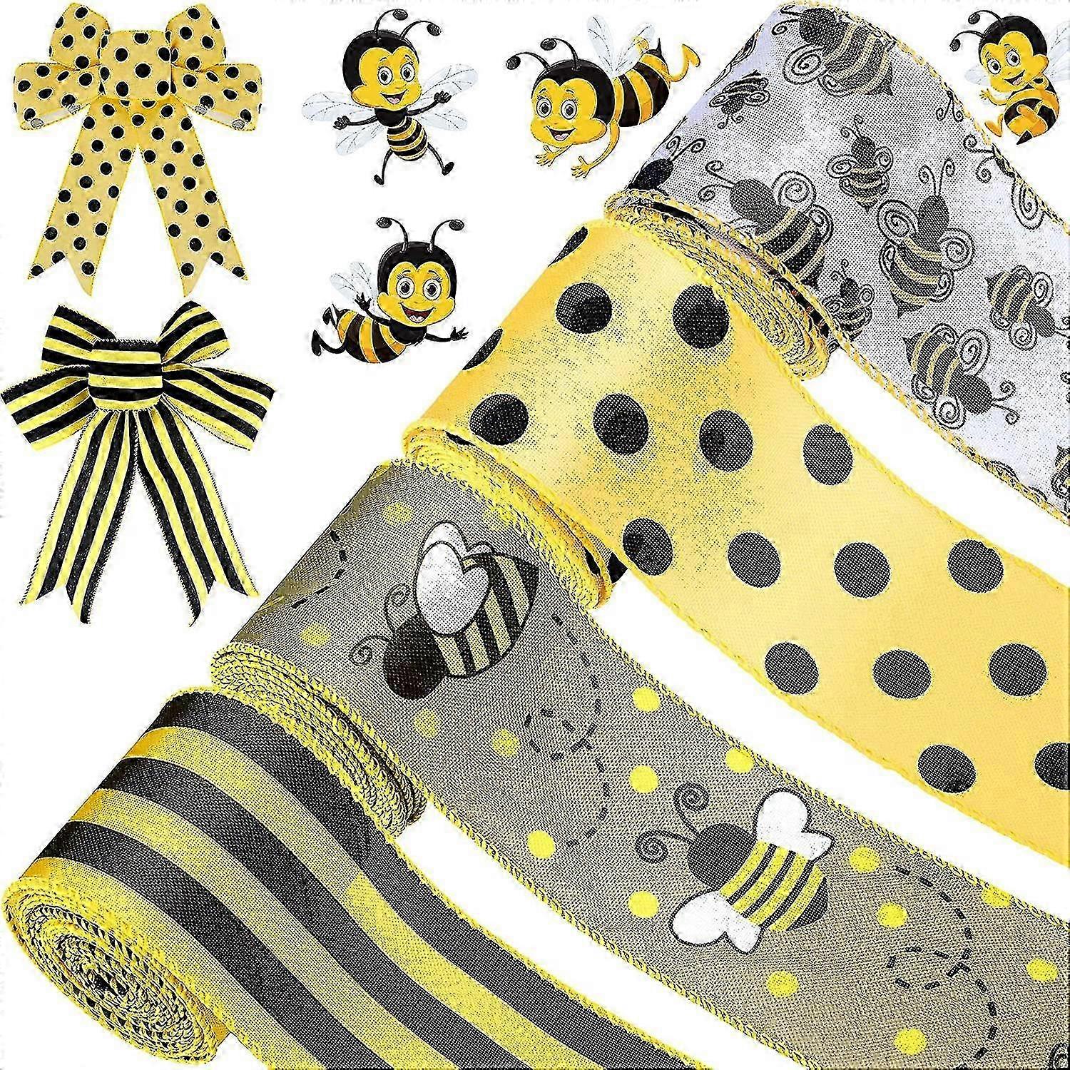 2025 Bee Ribbon Wired Polka Dot Wired Edge Vertical Stripe Ribbon 26 Yard