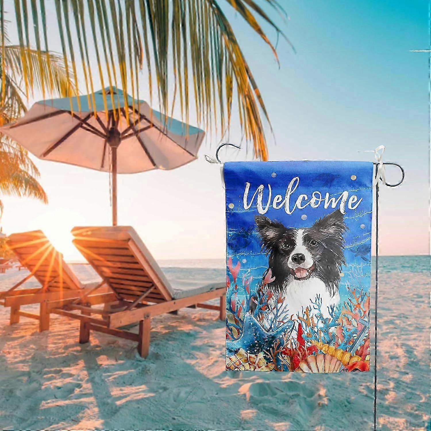 Hello Summer Garden Flags Beach Border Collie Garden Flag for Outside Dog Pool Flags Sea Turtle Outd 2025