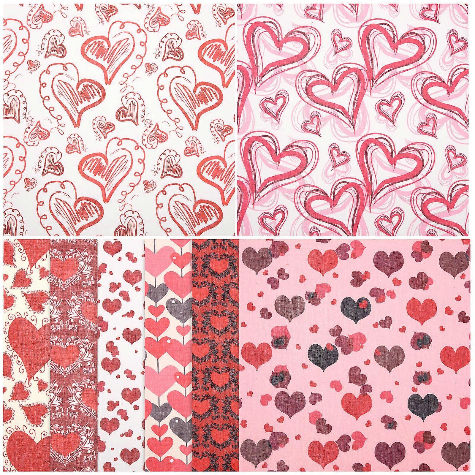 16 Pcs Heart Printed Cotton Fabric For Valentine's Day Festival Theme Home Decoration And Accessories Making With Soft Touch
