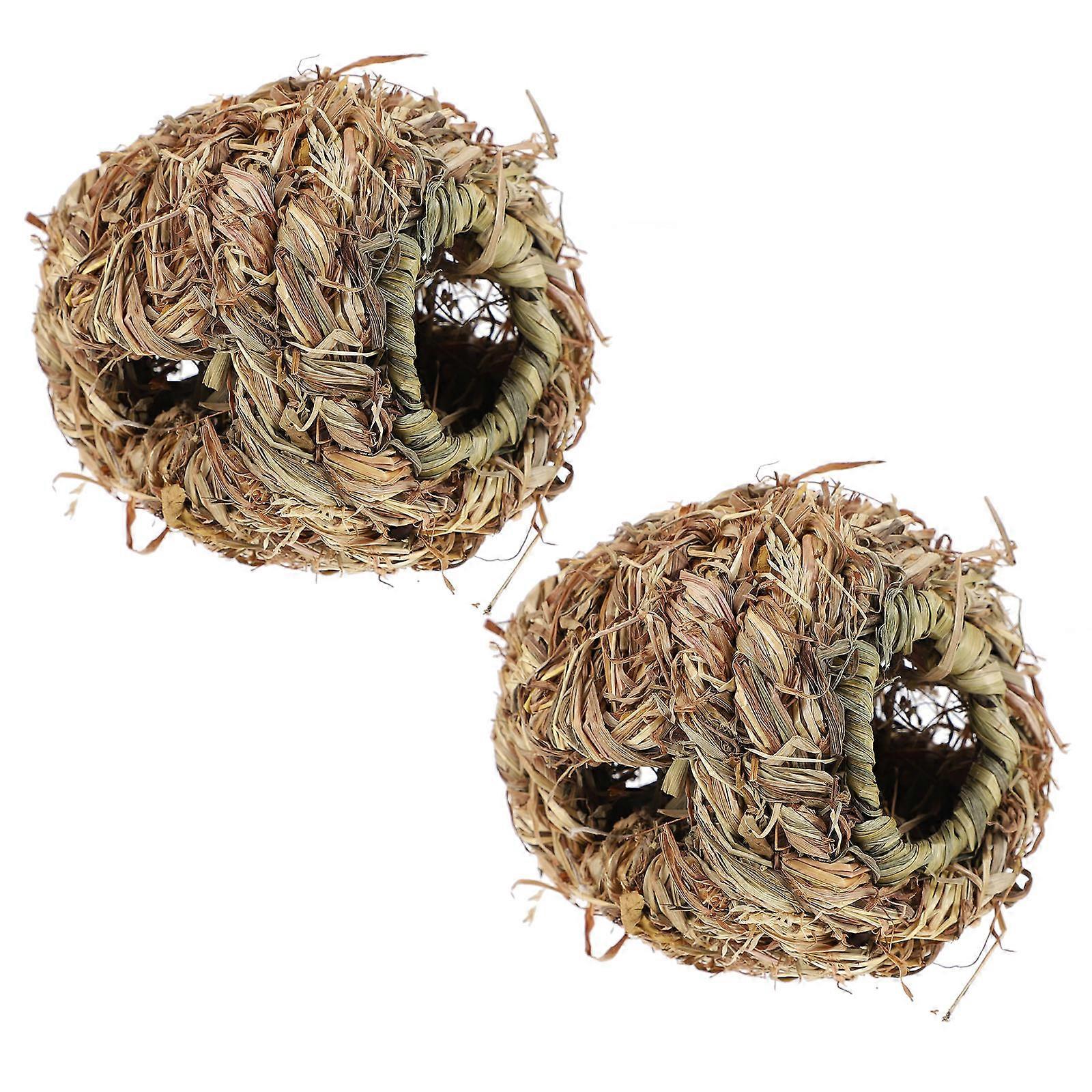Brown Hamster Small Pet Grass Woven Ball Toy for Playing Use 2Pcs