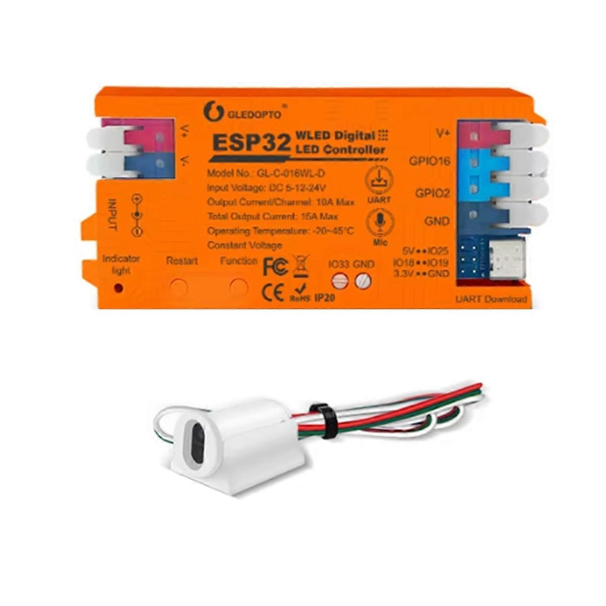 ESP32 WLED Contrôleur LED Microphone intégré Broche de bricolage avec commutateur IR Capteur Interrupteur Lumières dynamiques WS2811 WS2812 SK6812