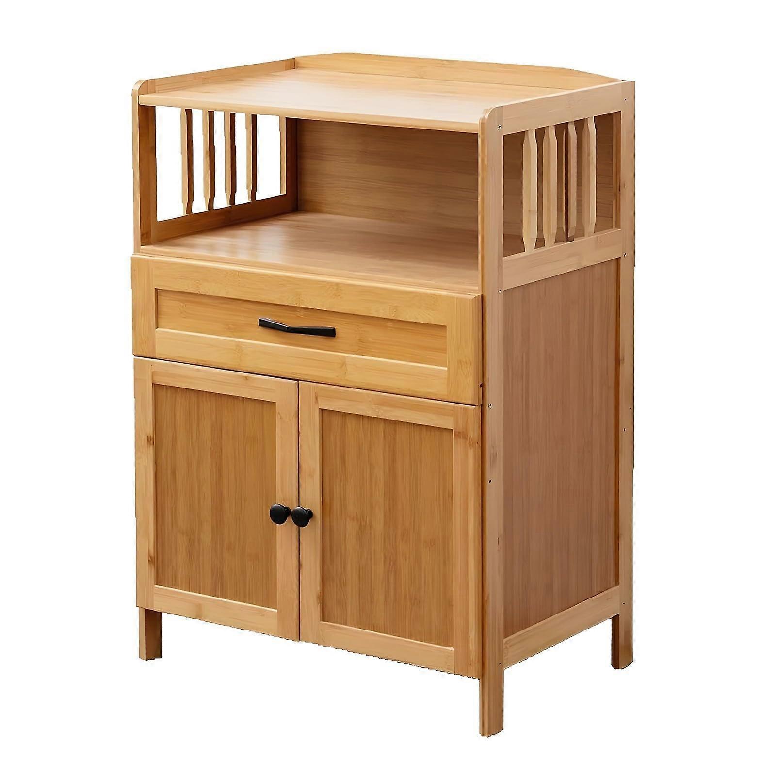 3 Tier Bamboo Storage Cabinet With Drawer  SpaceSaving Organizer, Durable Composite Wood, 59 x 38 x 83 cm, Wood Color