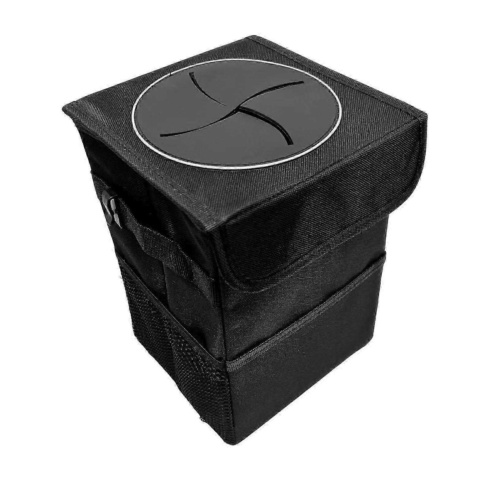 25-26 Car garbage box with lid and storage pockets - leaking bridge organizer, waterproof, 2.7 gallon, black