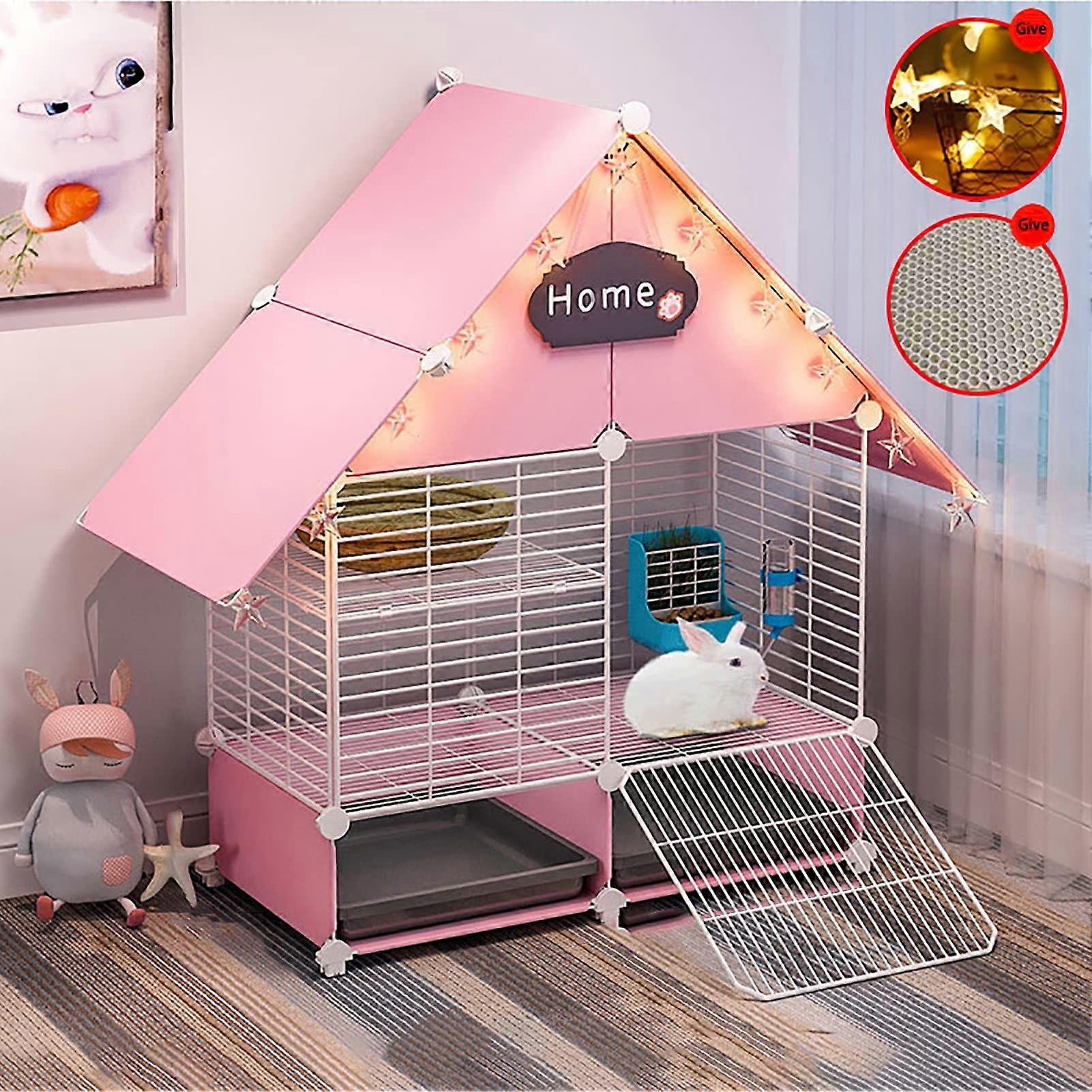 Cage Pink 72x37x89CM ABS Tray Puppy Crate Cat Indoor Playpen Base And Hooks Sliding Door Latch