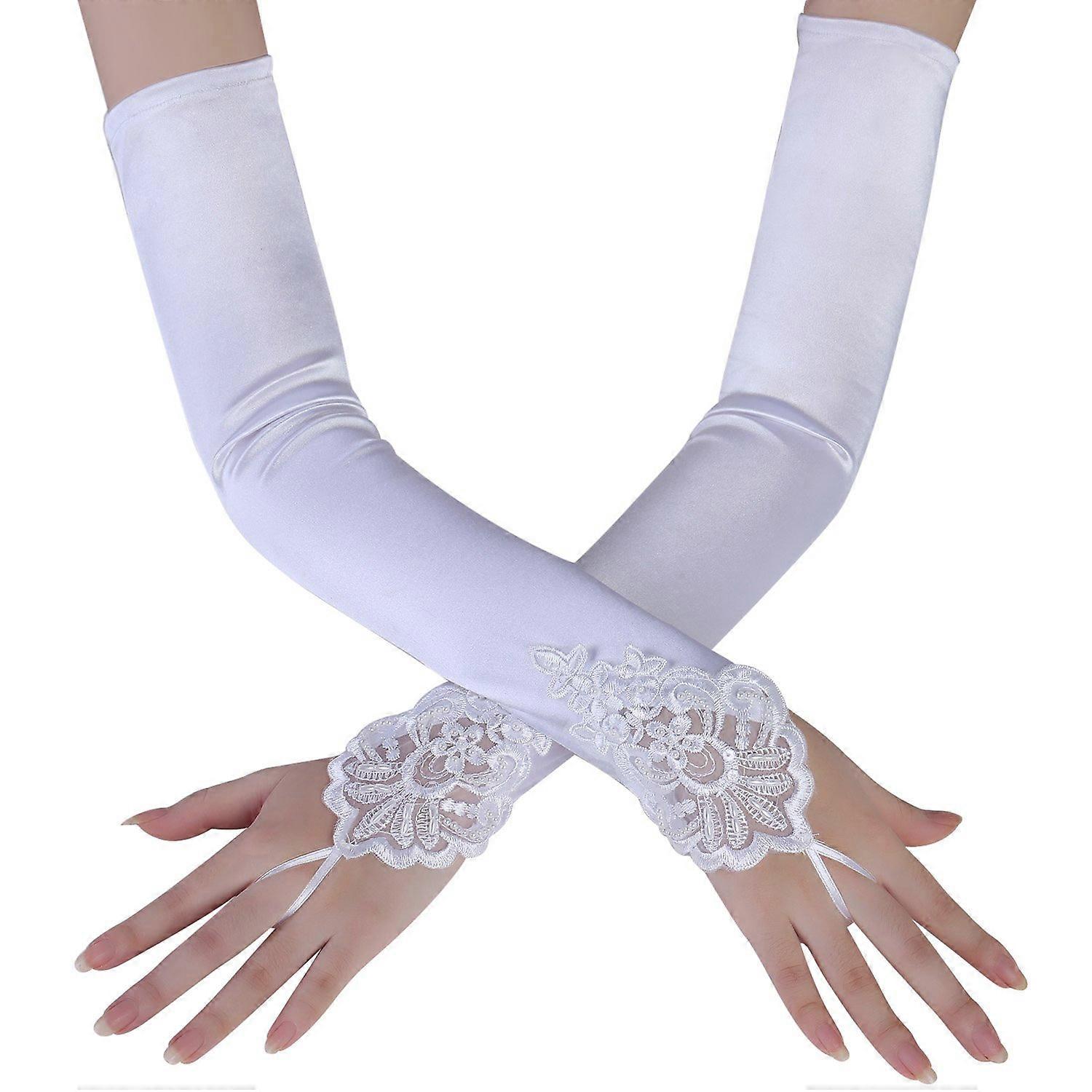 Suitable for weddings Long elbow-length satin evening gloves - 1920s-style gloves for brides and elegant dresses  balls and operas.