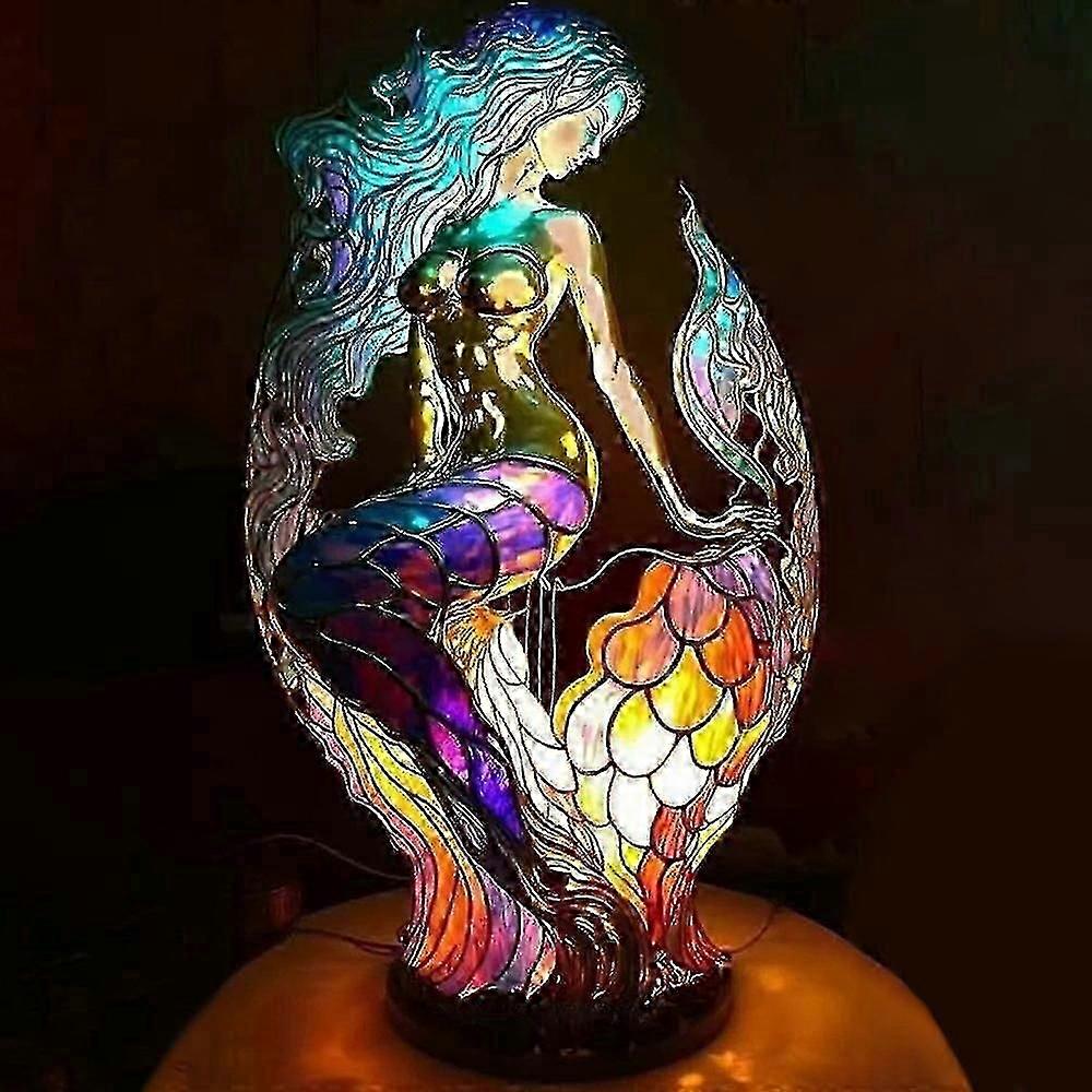 Tier Tischlampe Buntglas Gebeiztes Nachtlicht Retro Schreibtischlampen Home Decor