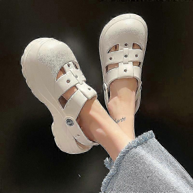 Damskie letnie, oddychające, grube, zakryte klapki na plażę, do noszenia wewnątrz i na zewnątrz, modne sandały z zamkniętymi palcami_i*