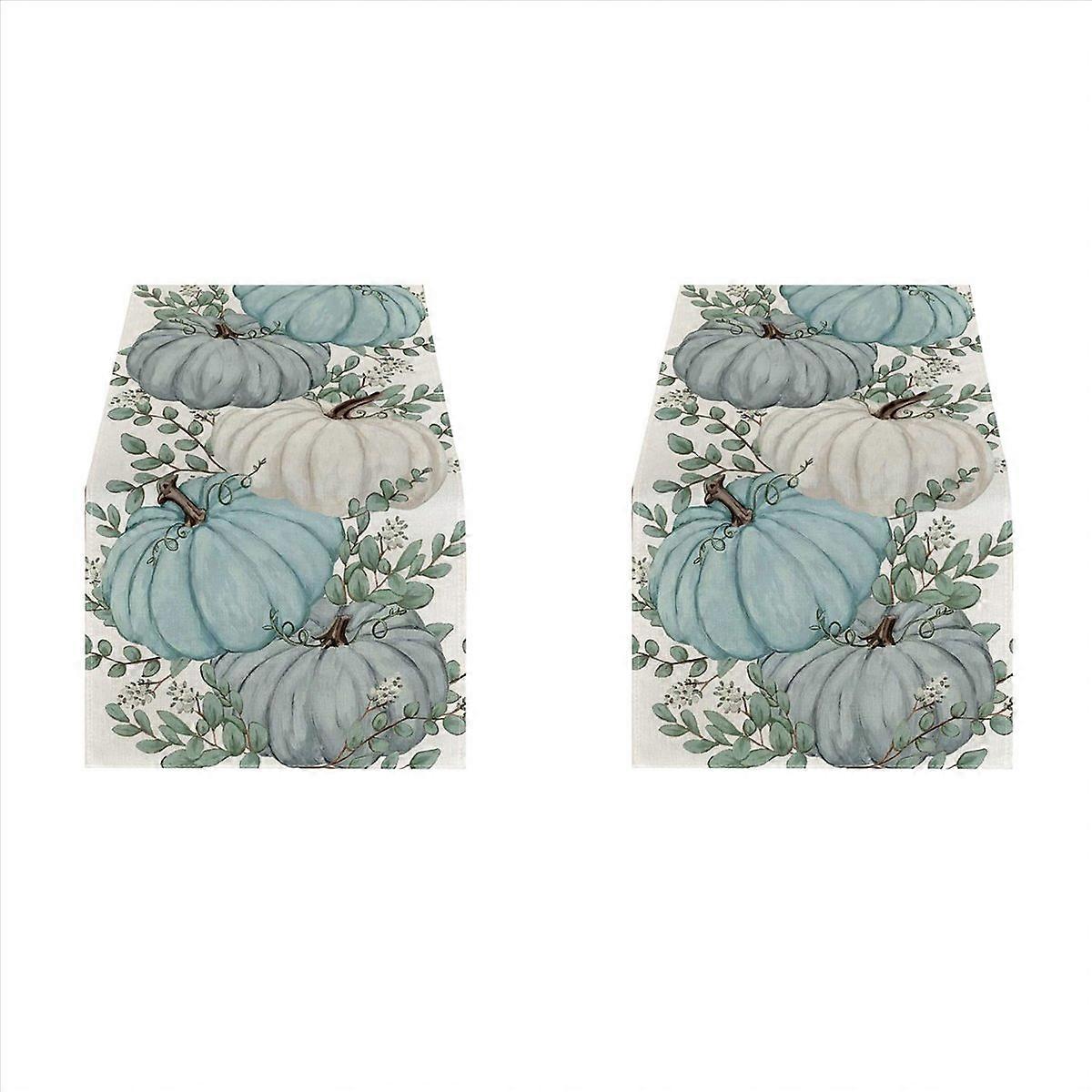 Fall Eucalyptus Leaves Pumpkins Table Runner, Table Decoration A