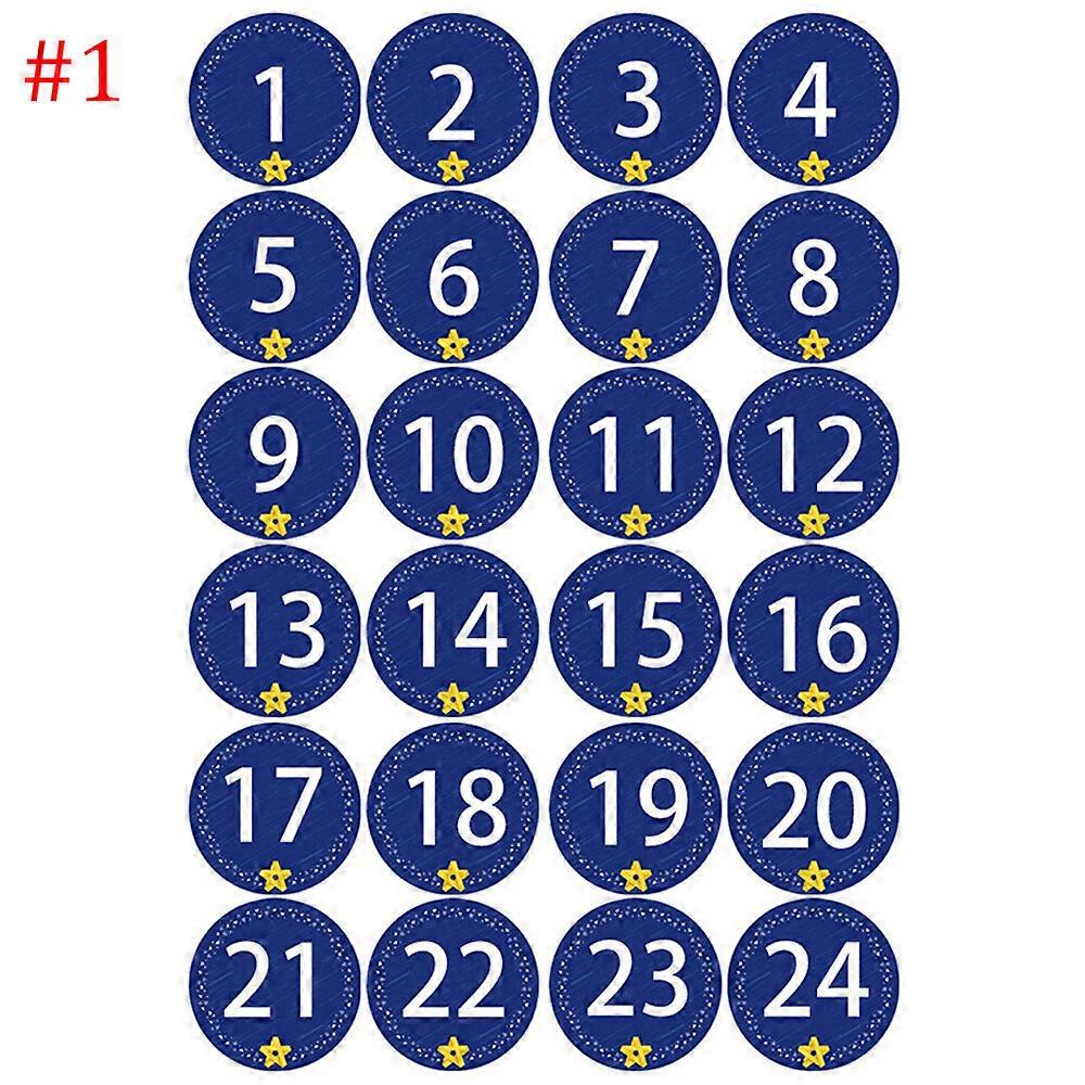 24 Round Christmas Advent Calendar Stickers Number Pattern Paper Countdown Gifts