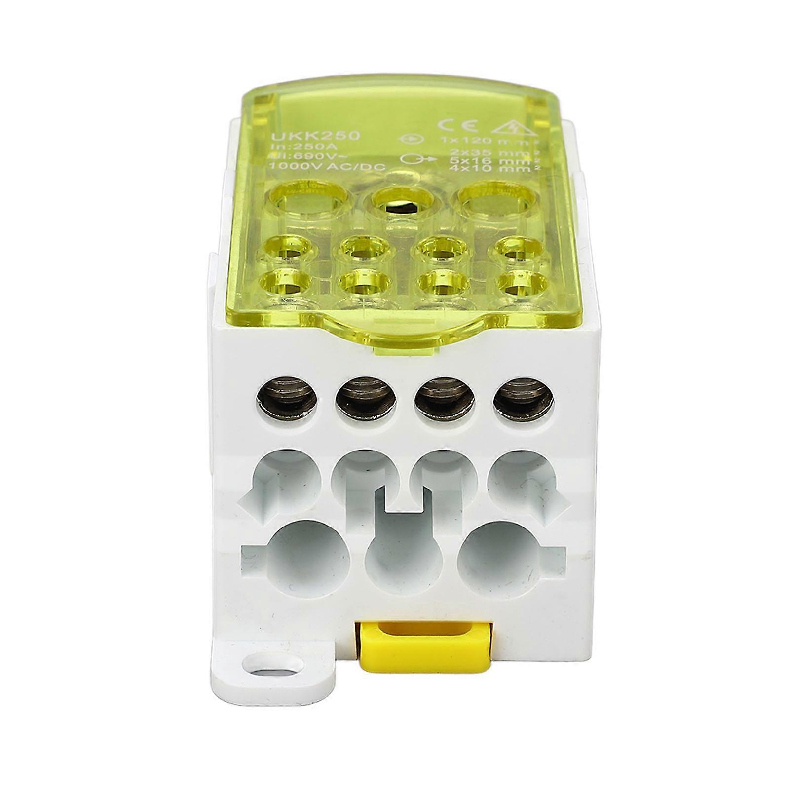 Terminal Block Junction Box Splicing Din Rail Single Pole Power Distribution Box 690V 250A Yellow 