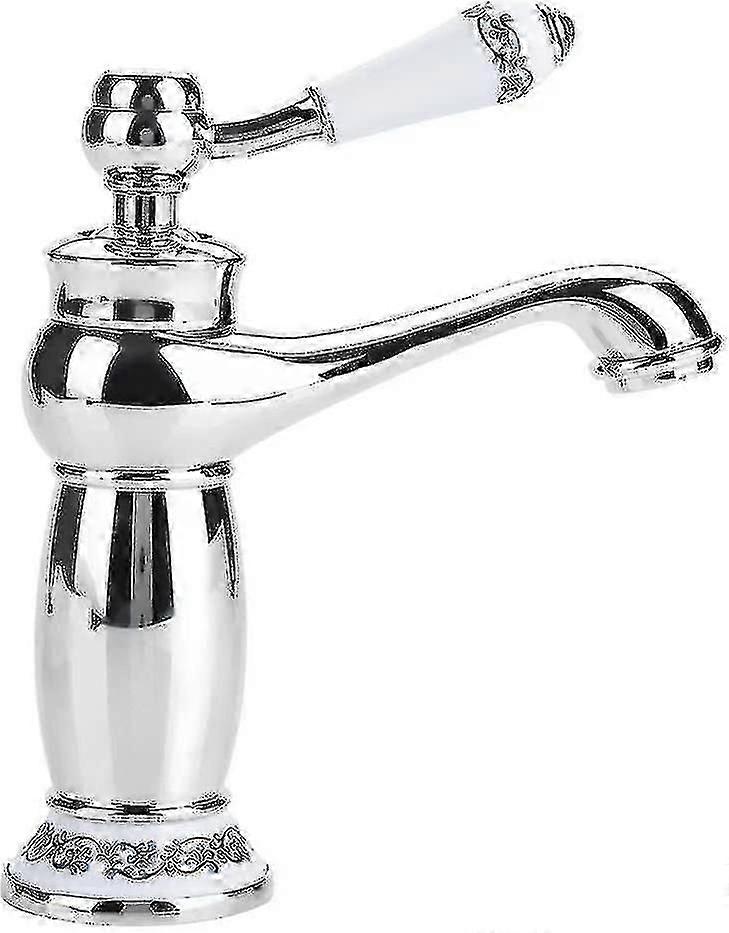 Robinet de lavabo rétro à poignée unique en laiton et céramique, robinet d'évier en porcelaine bleue et blanche à long col, style vintage