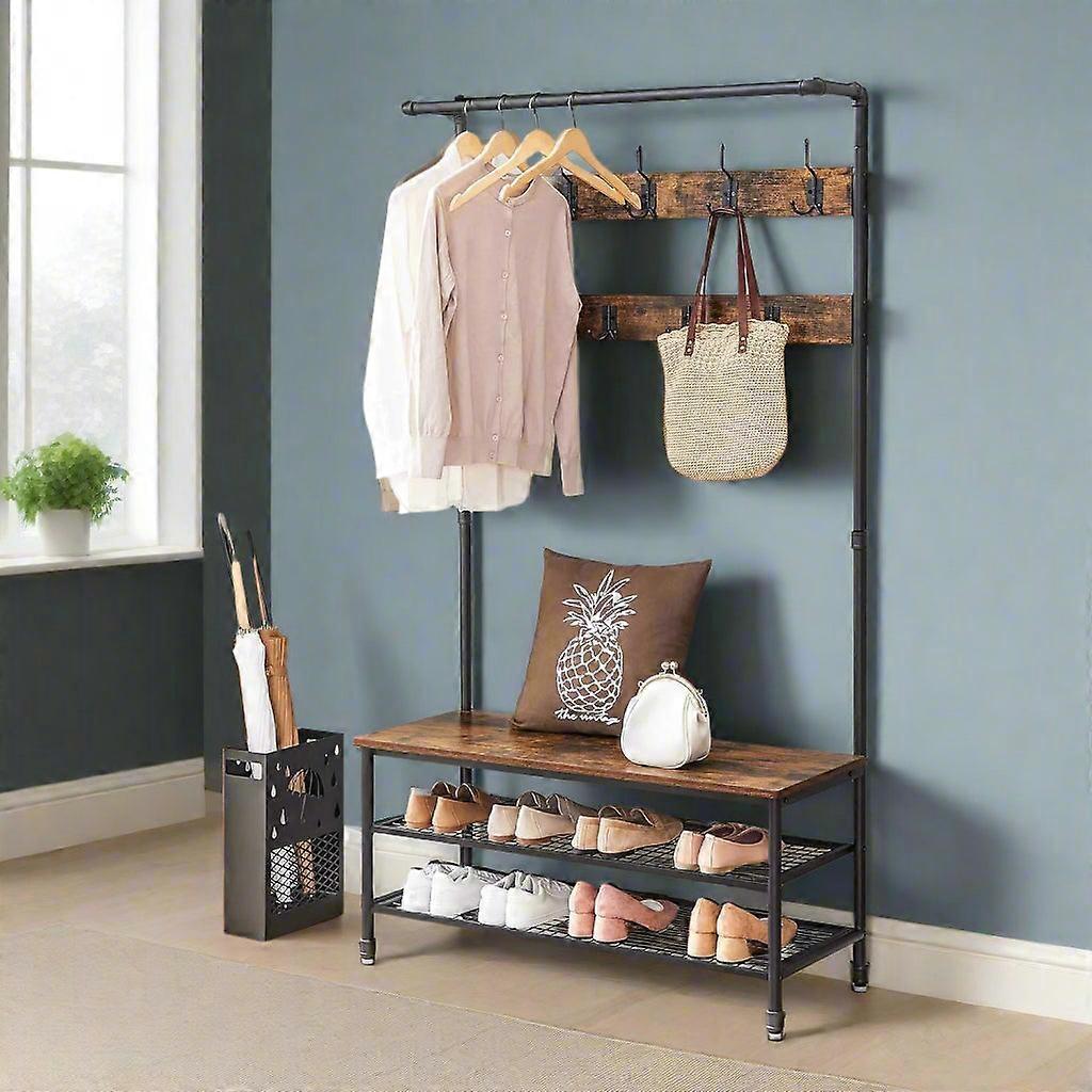 Large Hall Tree Coat Rack With Bench And Shoe Rack