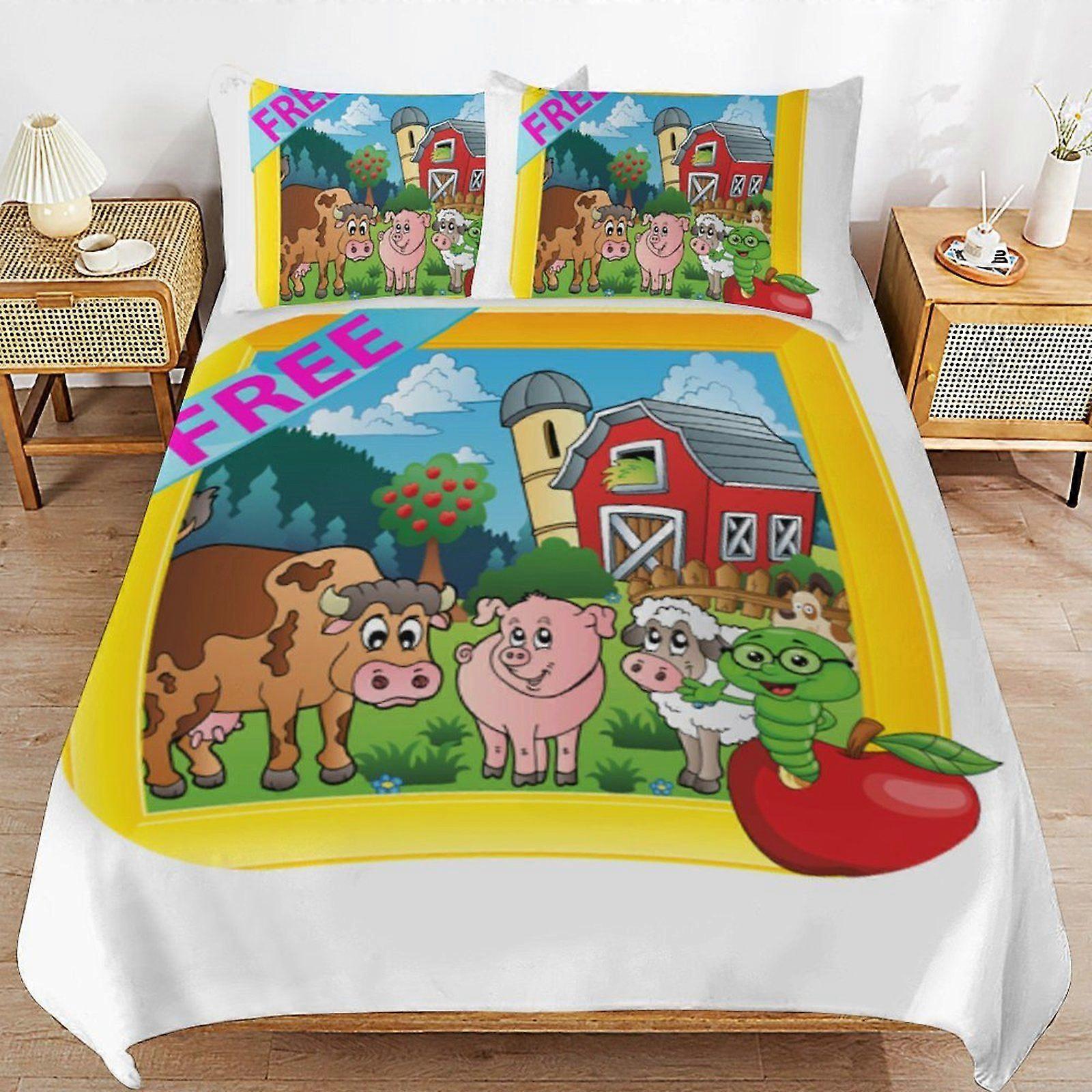 d379 Happy Farm Bedding System Smooth Fabric Zipper Closure Comfortable Texture Soft Feel Duvet Cover Sets Pack b379