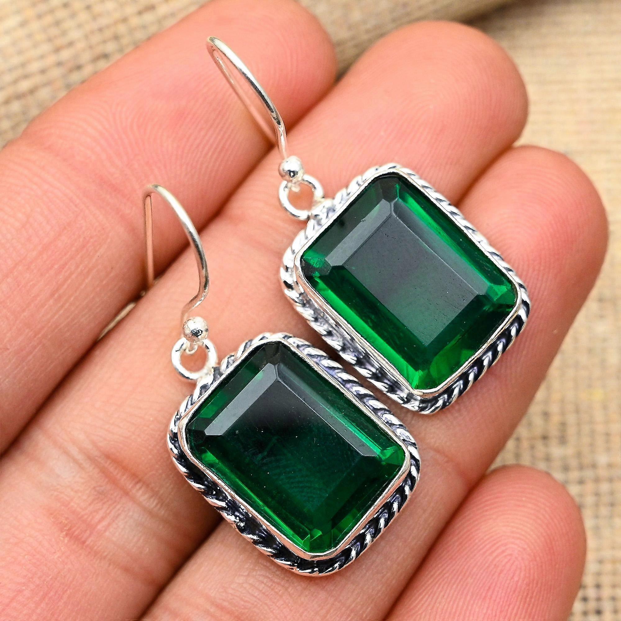 Orecchini da donna in argento sterling 925 fatti a mano con pietra preziosa di diopside di cromo