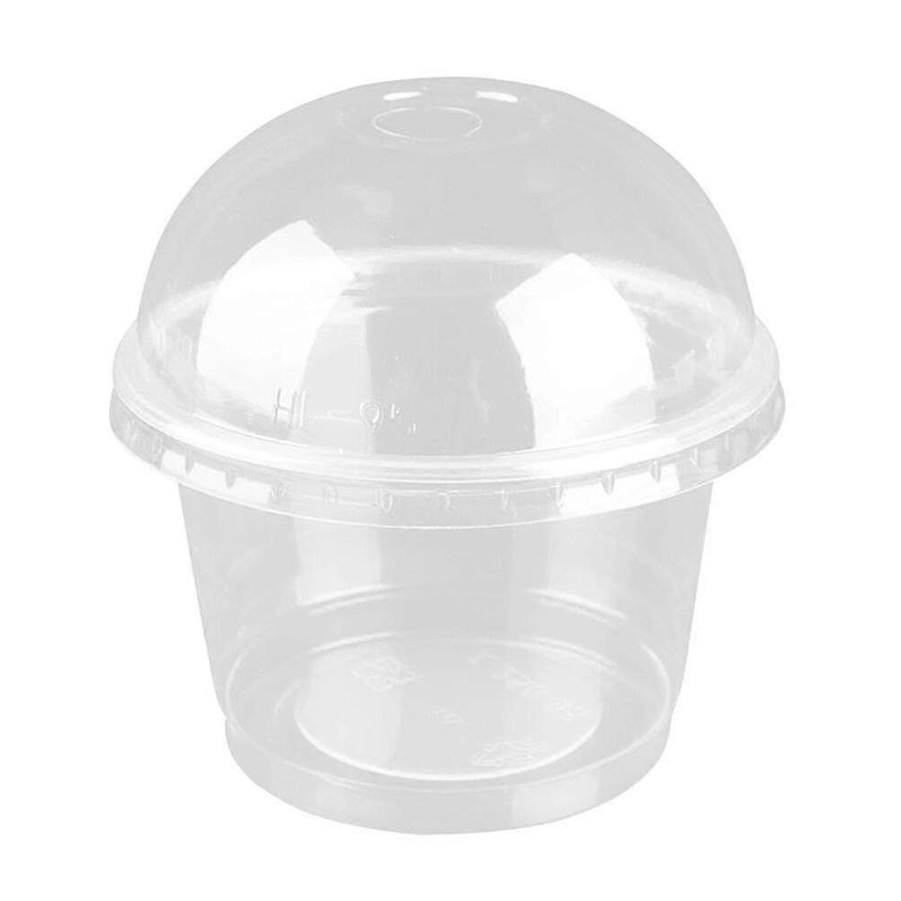 100pcs 250ml Disposable Salad Cup Transparent Plastic Dessert Bowl Container With Lid For Bar Cafe Home (dome Lid With Hole)