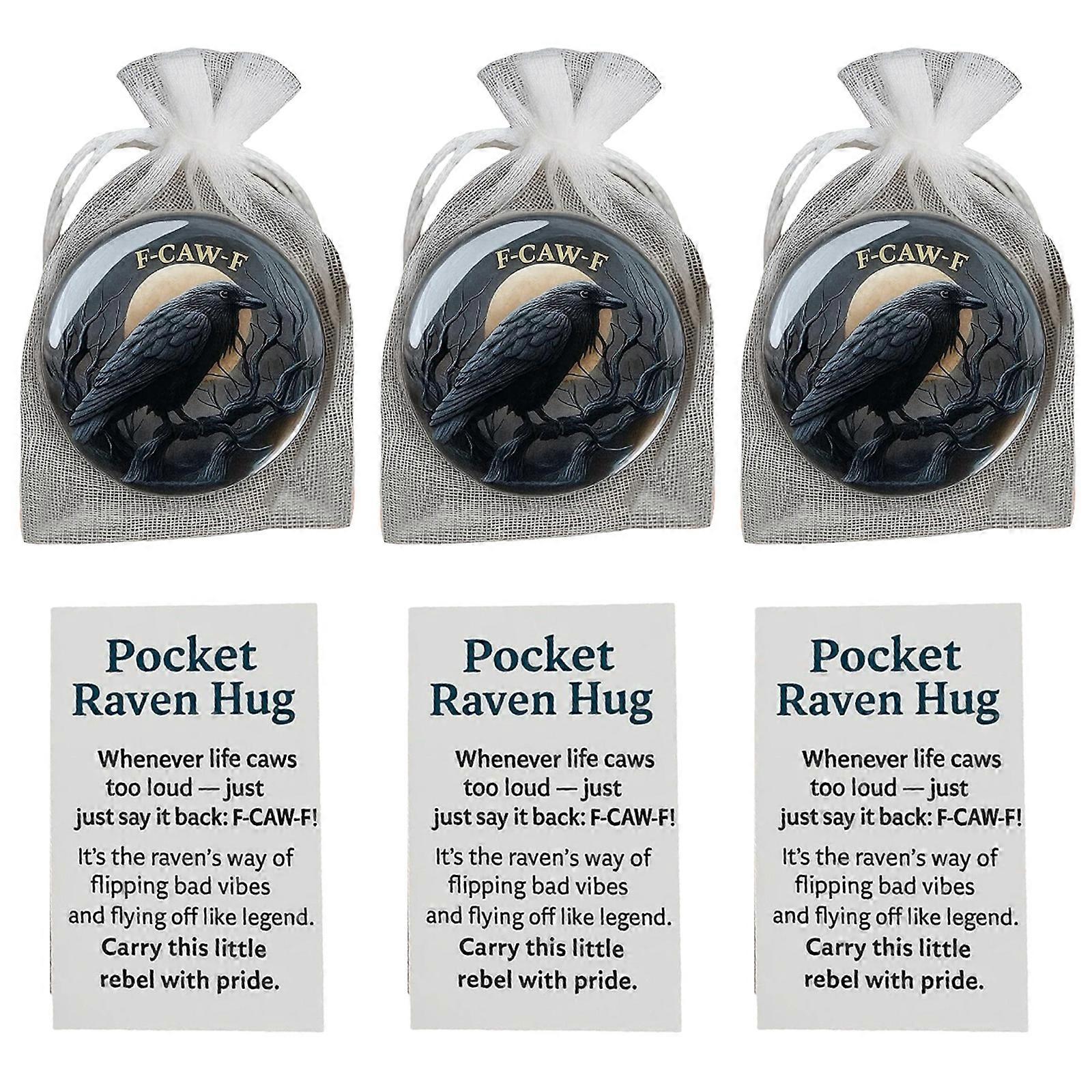 Pocket Sized Gothic Crow Tokens Encouraging Resin Charm With Organzas Pouches For Party Giveaways Multicolor