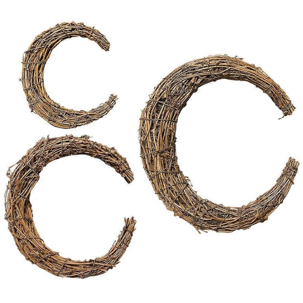 Moon Shape Rattan Wreath Set of 3 Grapevine Rings for DIY Crafts Christmas Party Decor