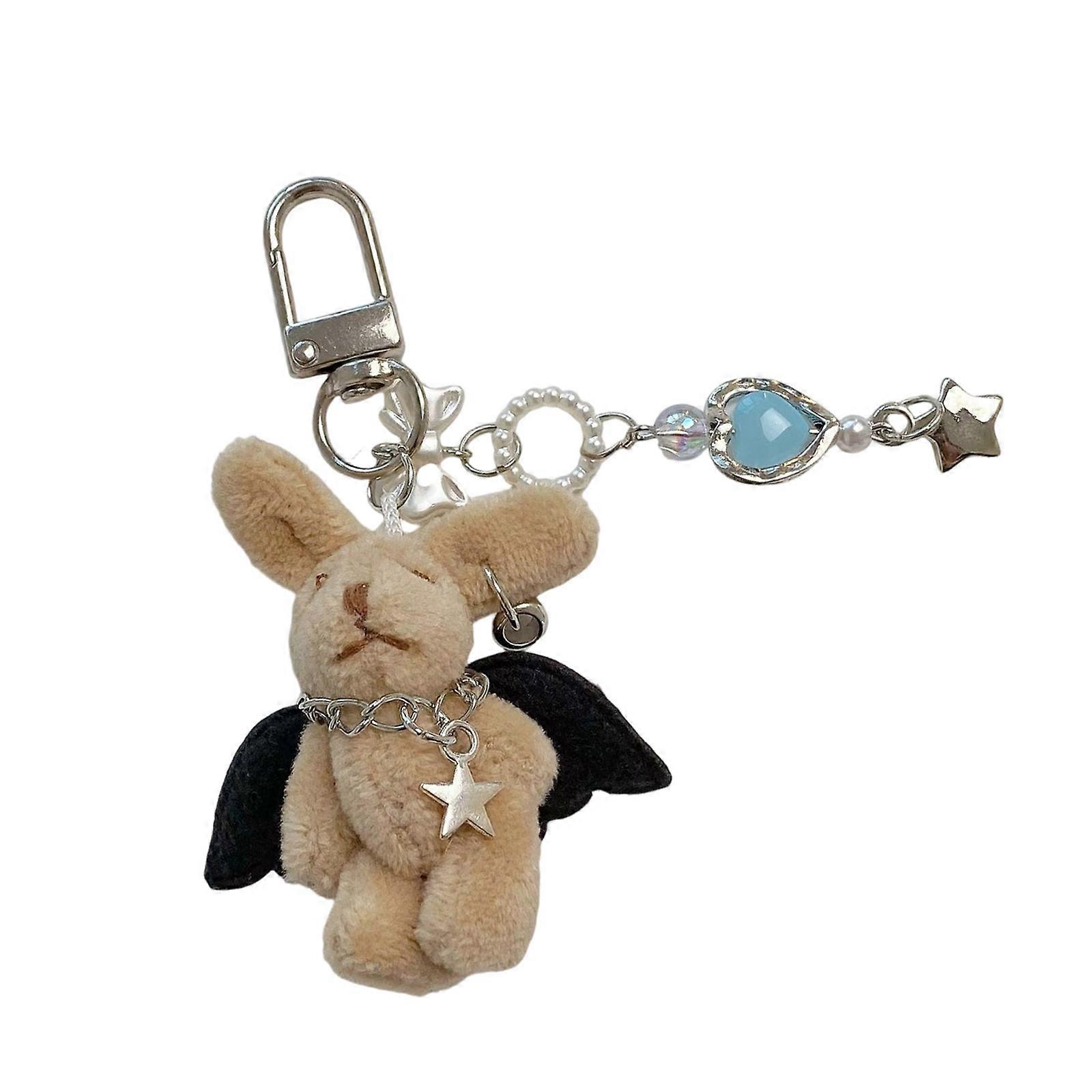 Plush Rabbit Bag Charm Keyring Lightweight PP Cotton Plush Toy Hanging Decoration For Daily Use And Travel  Khaki