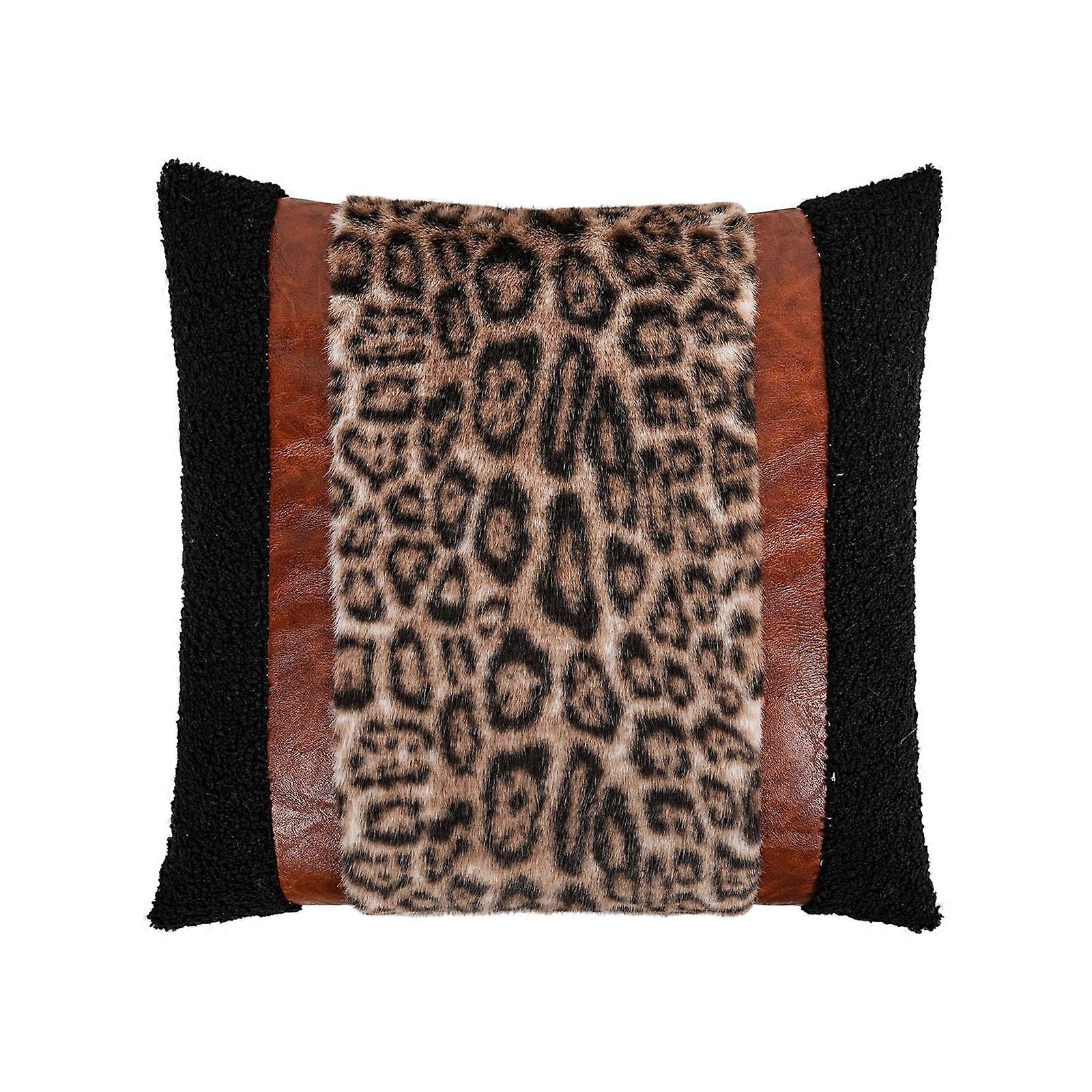Leopard Animal Print Patchwork Square Pillowcase Soft Furry Texture Polyester Machine Washable Cushion Cover Home Accent Multicolor