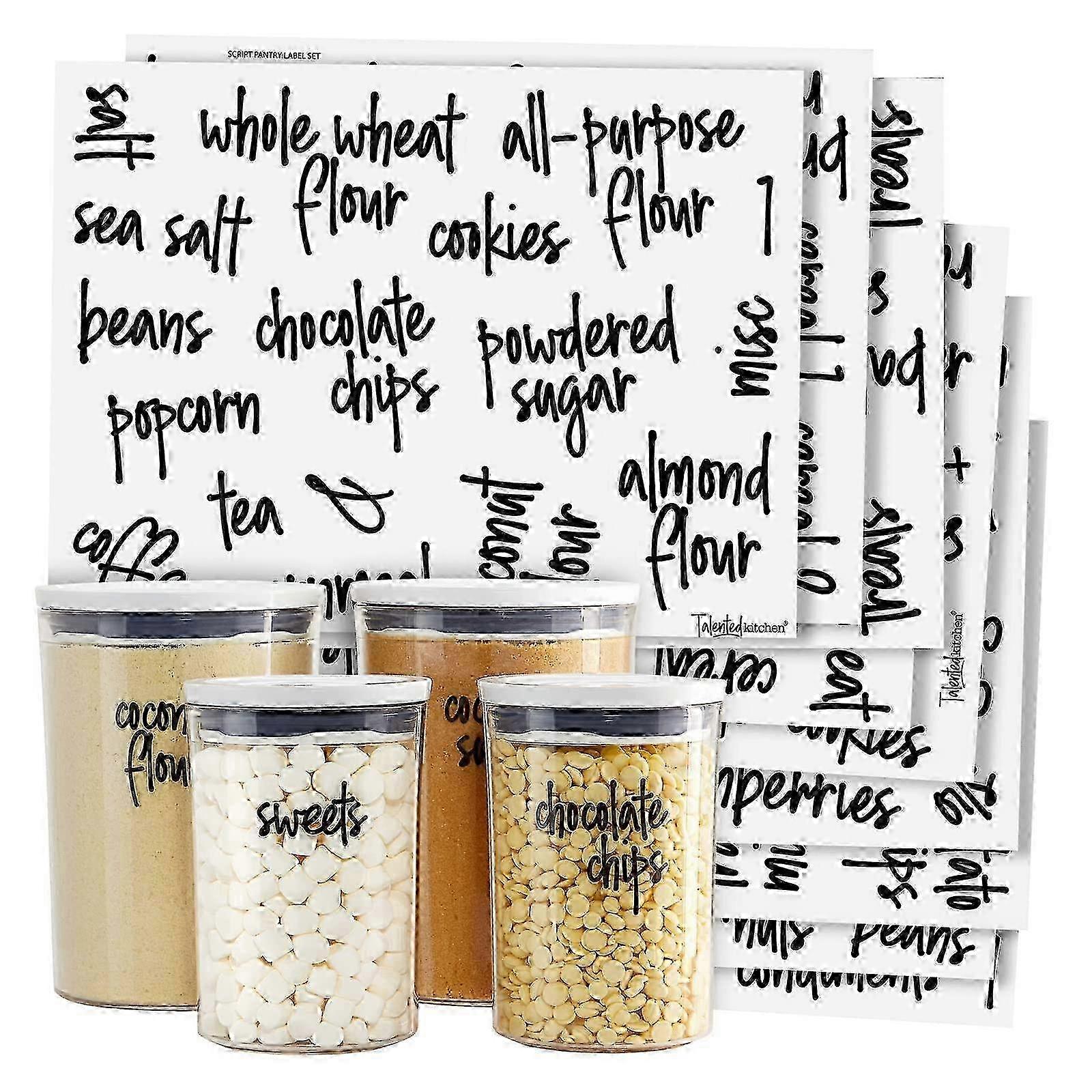 157 Pre-printed black script food labels for food storage containers and jars w