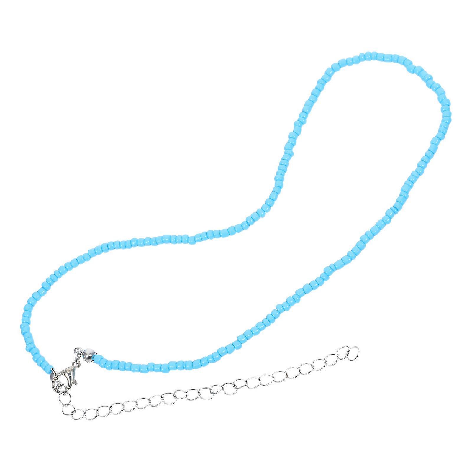 1Pc Individual Character Beaded Single - Layer Necklace Simple Color Rice Bead Necklace (Blue)