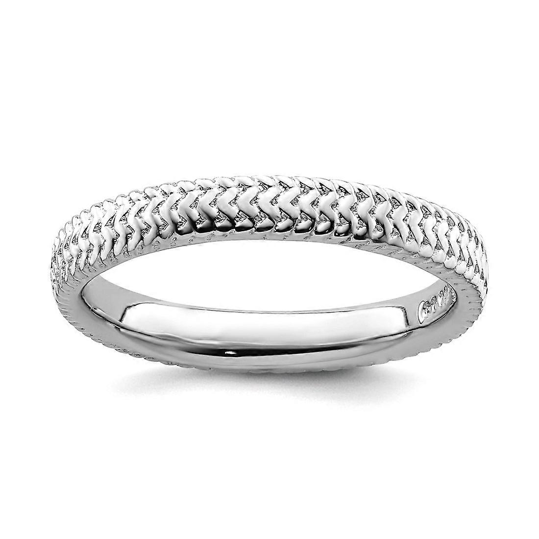 925 Sterling Silver Polished Patterned Stackable Rhodium Ring Stackable Ring for Women - Ring Size: 5 to 10