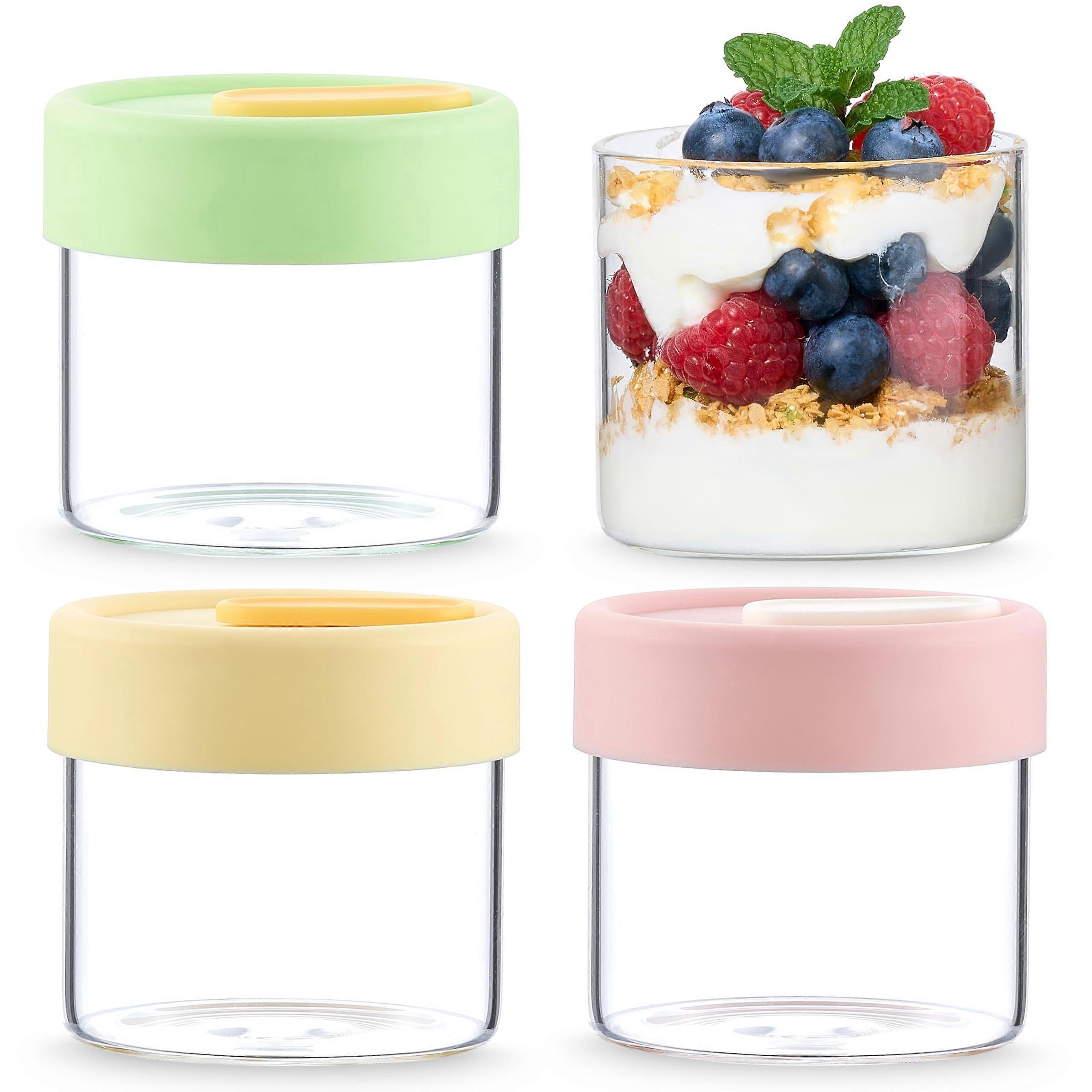 240ml 4Pack Yogurt Pudding Glass Jars With Plastic Lids And Silicone Lid Borosilicate Glass Mini Bottles