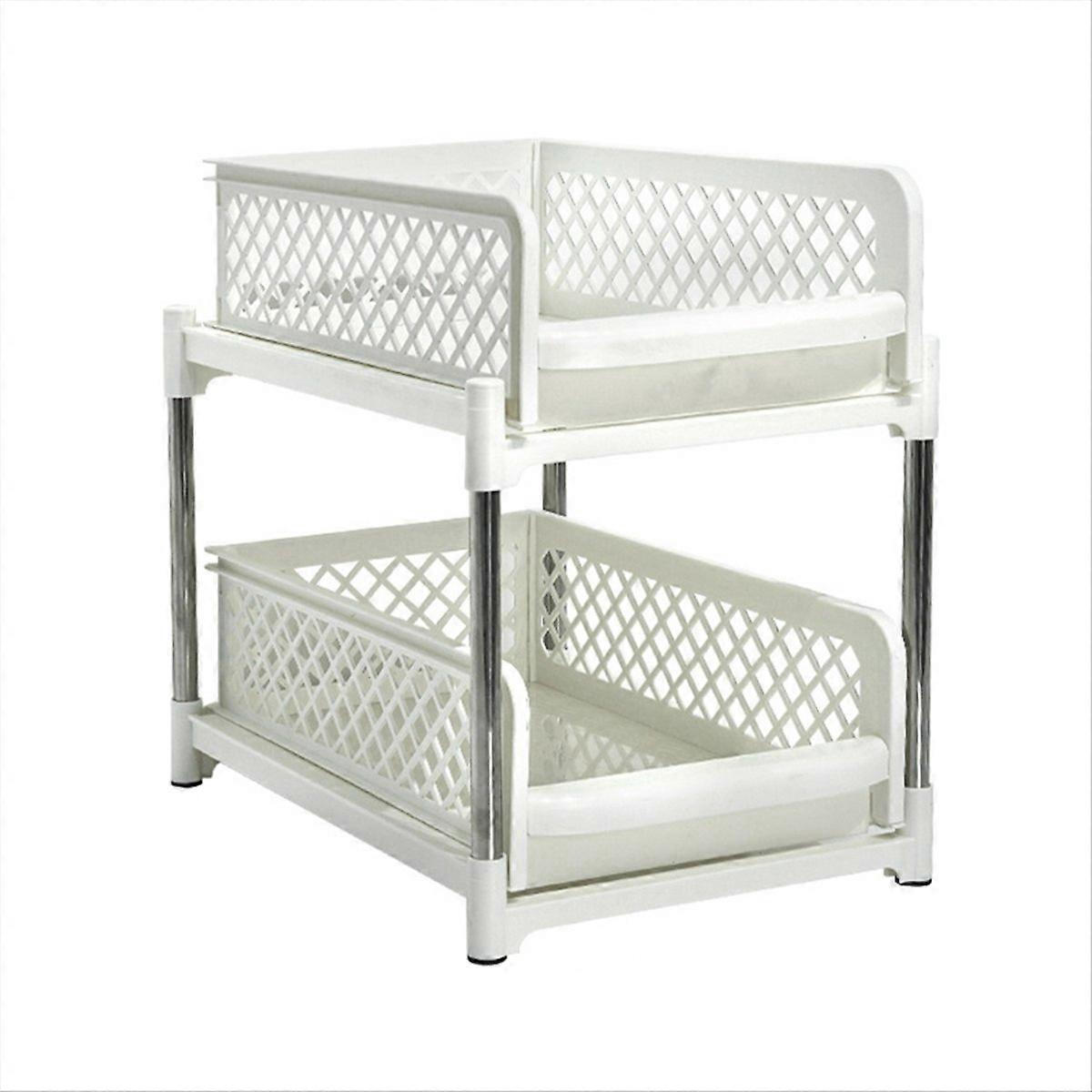 Space-Saving Design 2-Layer Organizer with Pull-Out Drawers, White