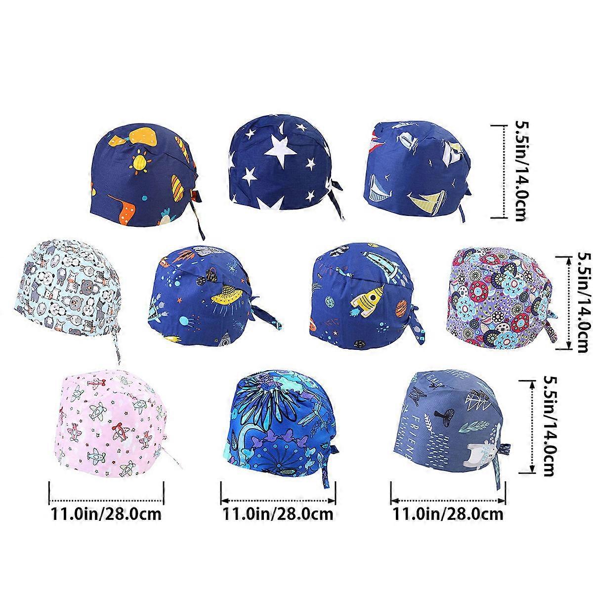 Printed Pattern Cap Cotton Dentist Operation Cap for 1Pcs Blue Headgear