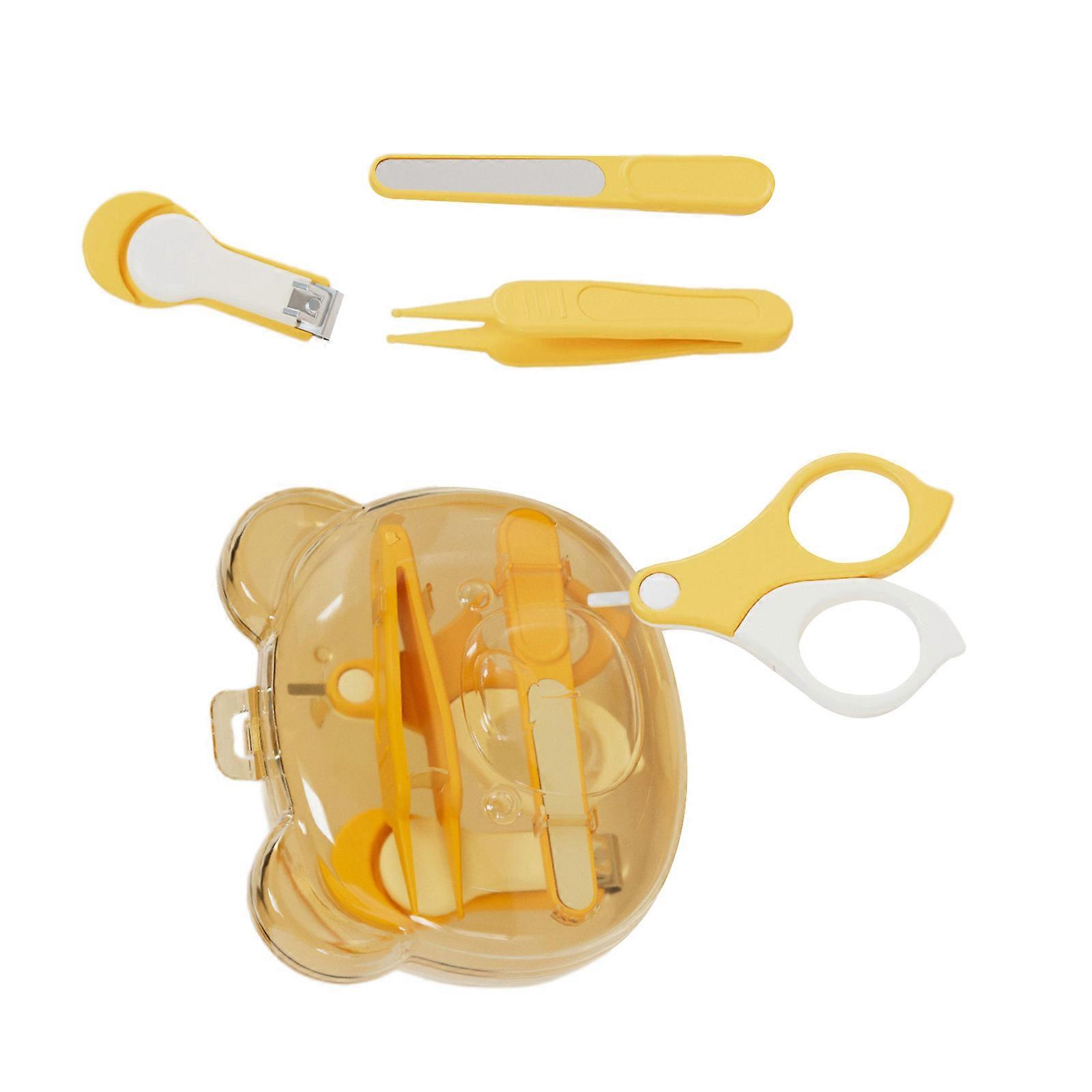 Child Friendly Nails Grooming Set, 4Pcs Rounded Safety Scissors Nails Trimmer & Nails File with Cartoon Storage Case  Mango yellow
