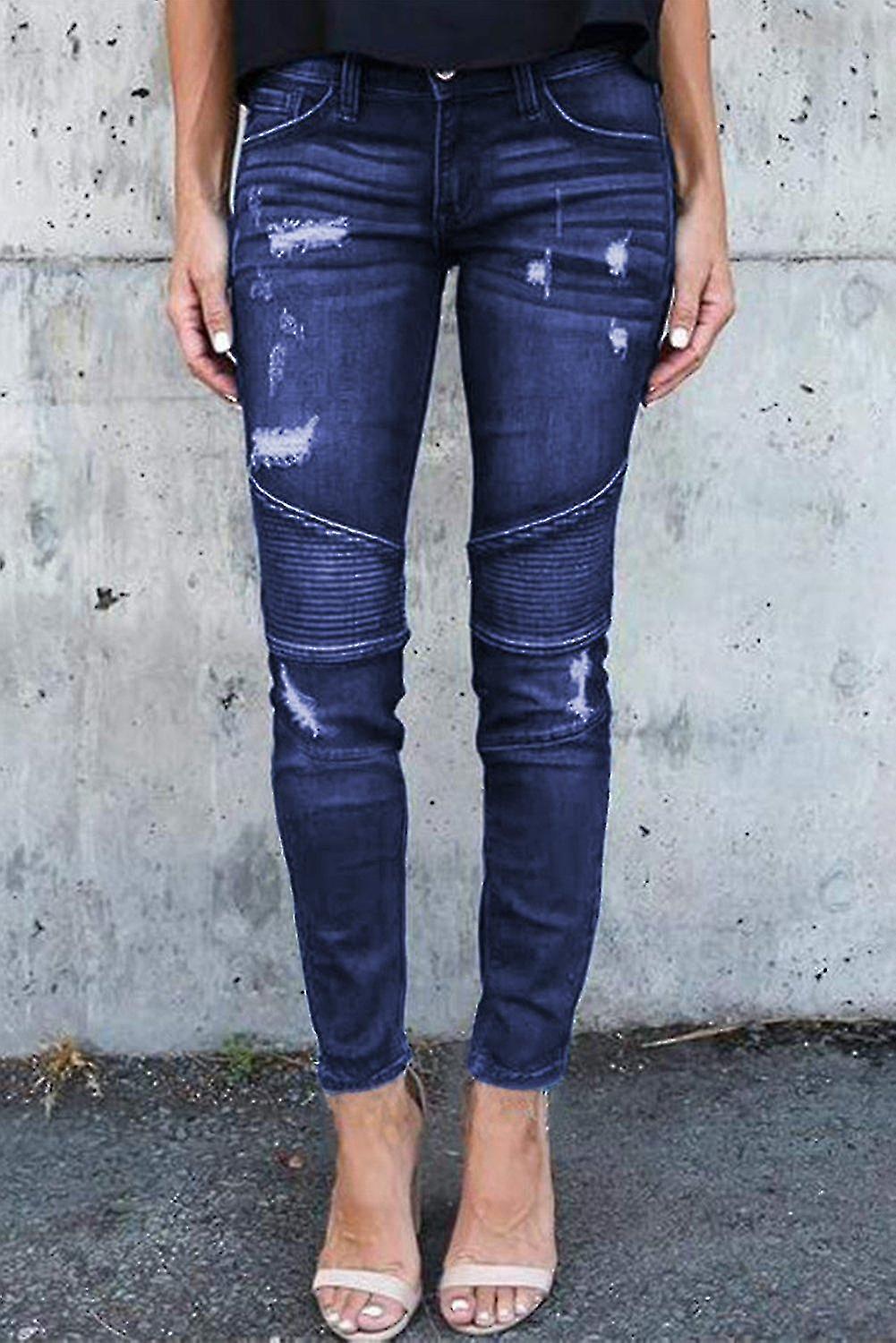 Dark Distressed Patchwork Skinny Jeans